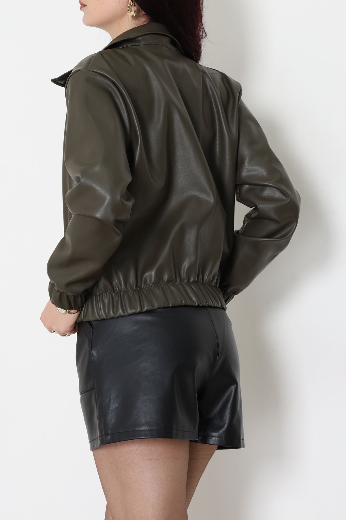 İçi Şardonlu Deri Ceket Haki - 31645.1837.