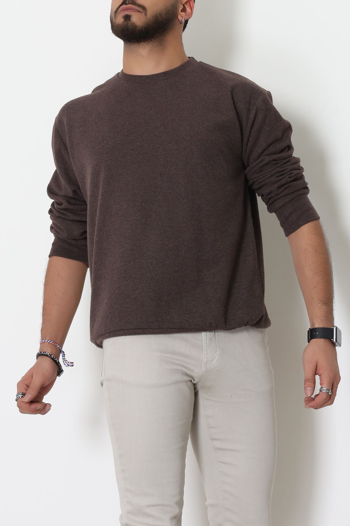 Bisiklet Yaka Selanik Kumaş Erkek Sweat Kahve - 42674.1567.