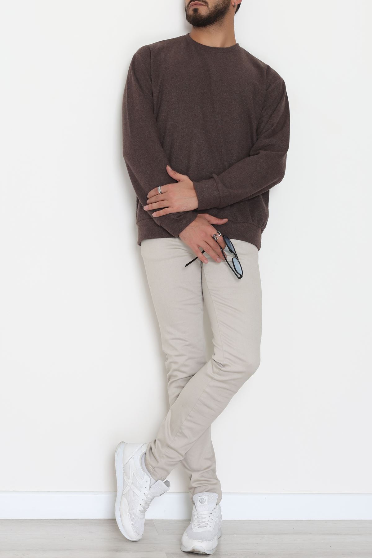 Bisiklet Yaka Selanik Kumaş Erkek Sweat Kahve - 42674.1567.