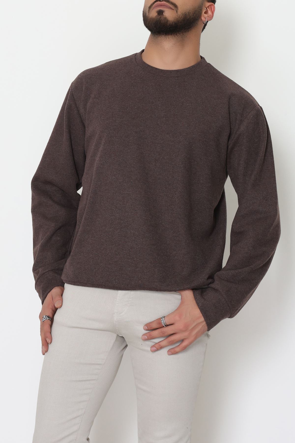 Bisiklet Yaka Selanik Kumaş Erkek Sweat Kahve - 42674.1567.