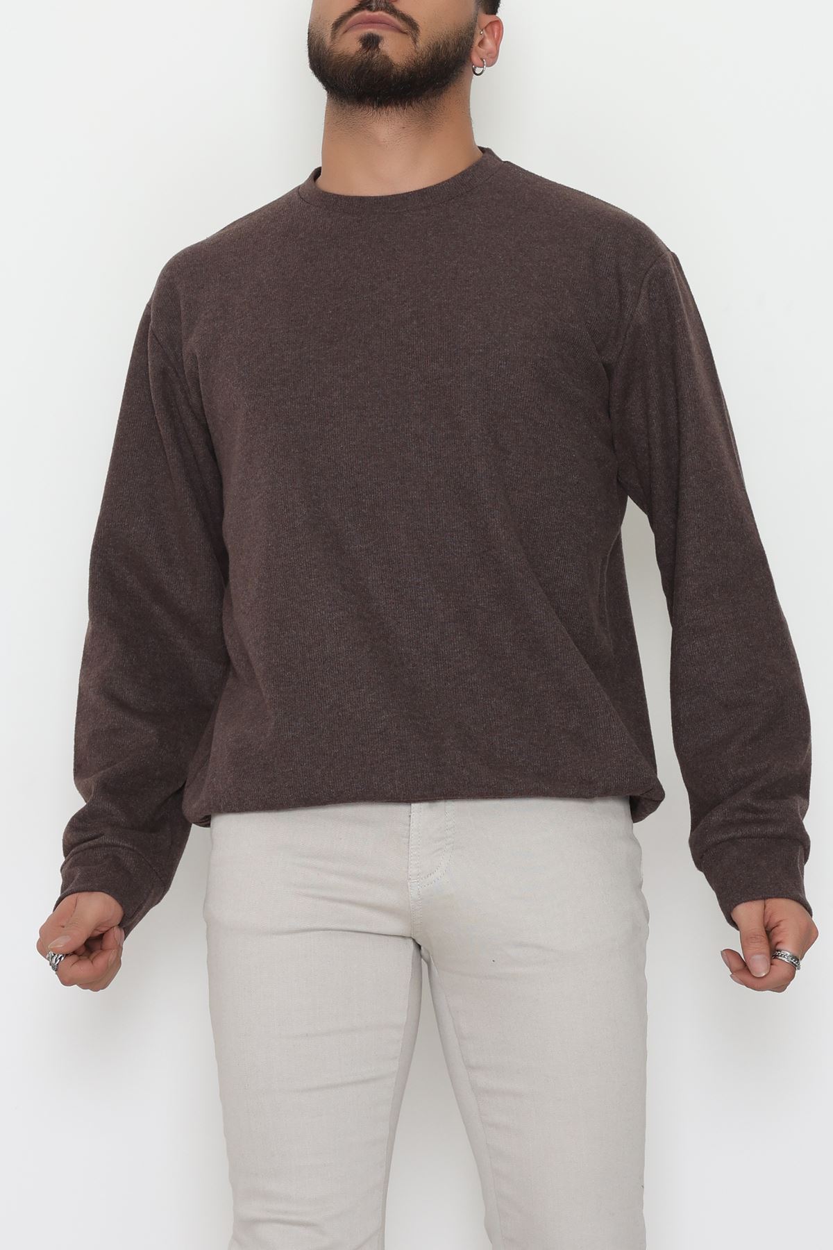 Bisiklet Yaka Selanik Kumaş Erkek Sweat Kahve - 42674.1567.