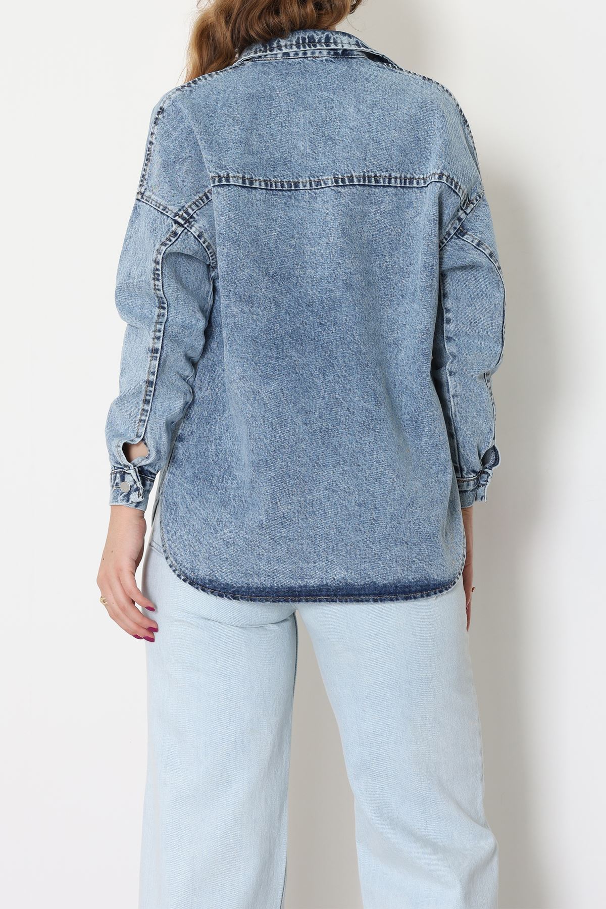 Kalp Nakışlı Kot Ceket Mavi - 31784.683.