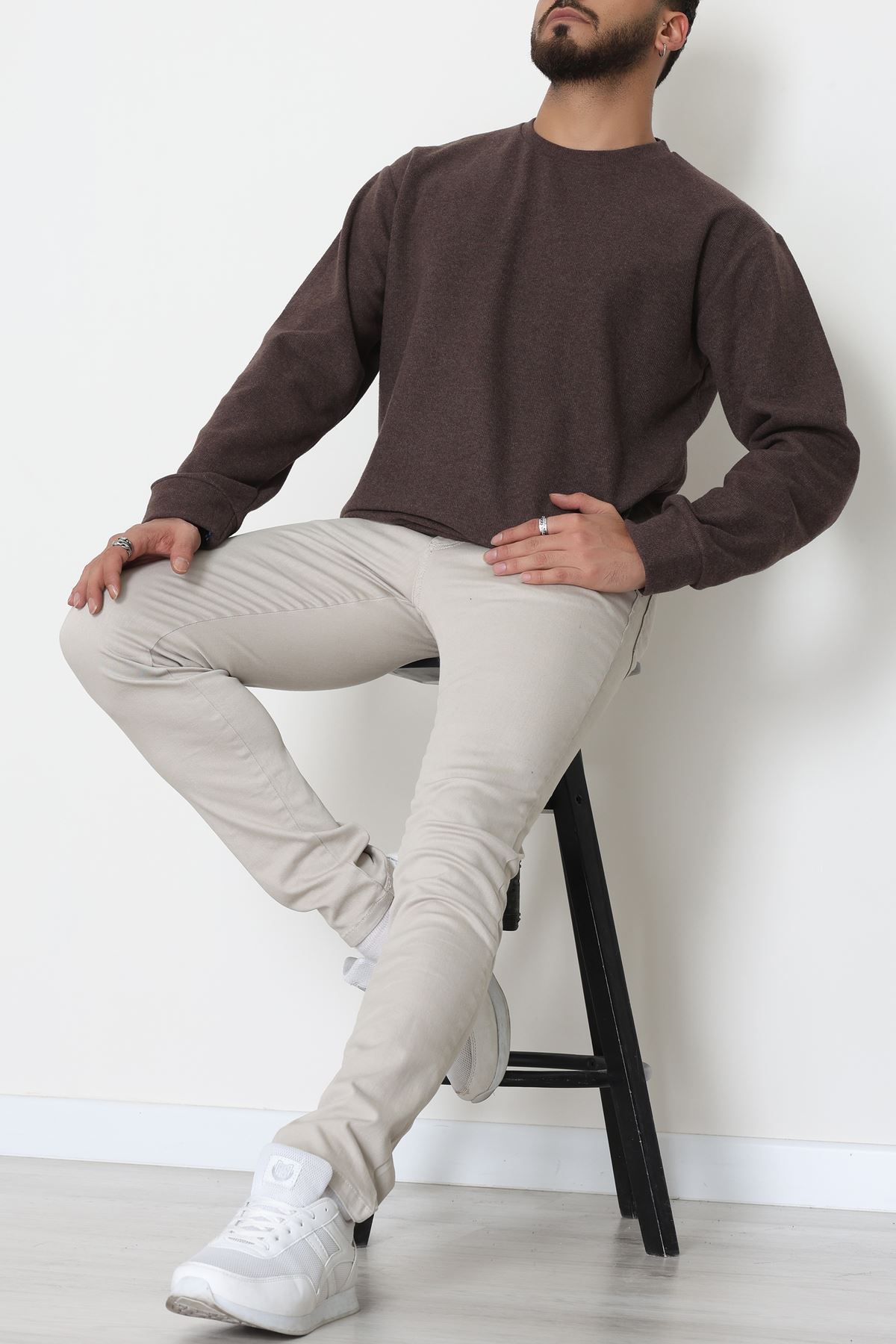 Bisiklet Yaka Selanik Kumaş Erkek Sweat Kahve - 42674.1567.