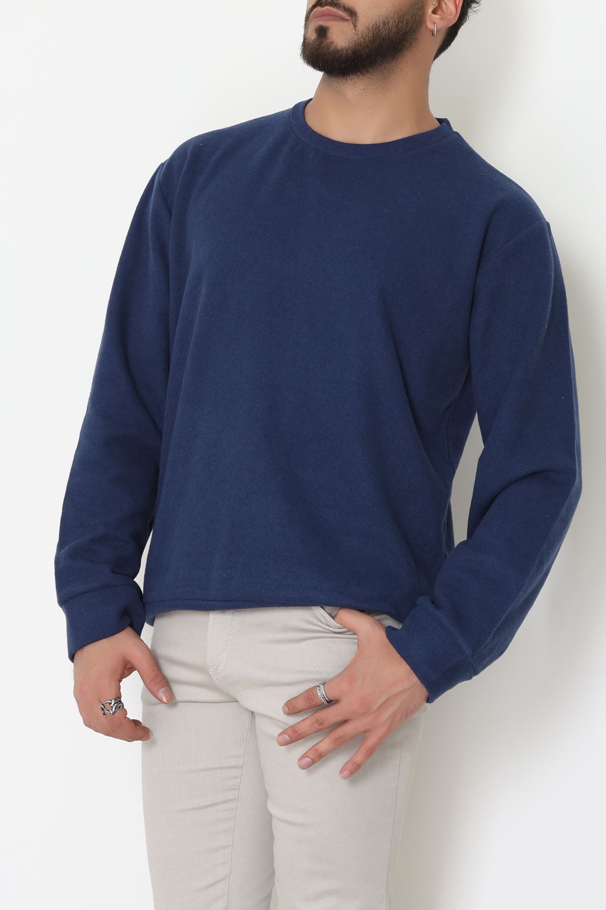 Bisiklet Yaka Selanik Kumaş Erkek Sweat Lacivert - 42674.1567.