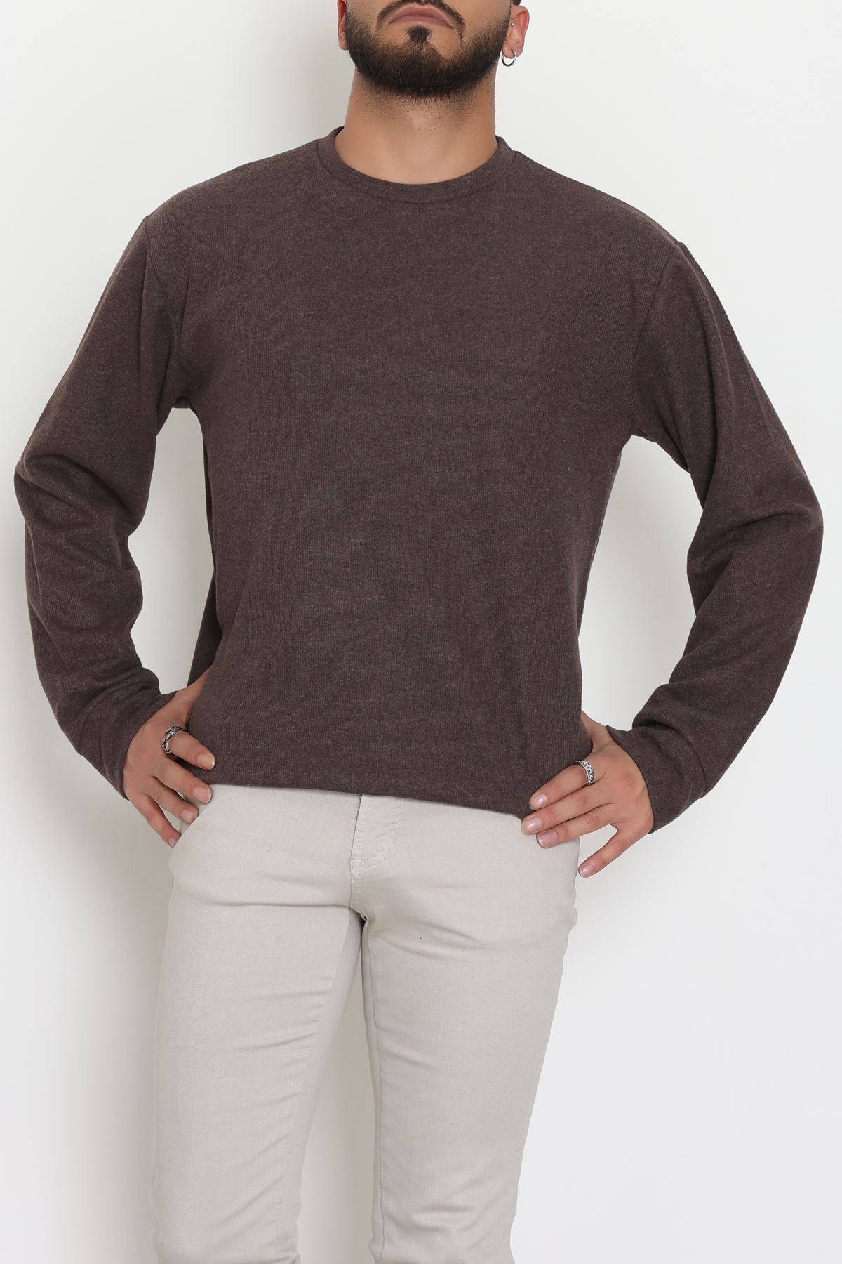 Bisiklet Yaka Selanik Kumaş Erkek Sweat Kahve - 42674.1567.