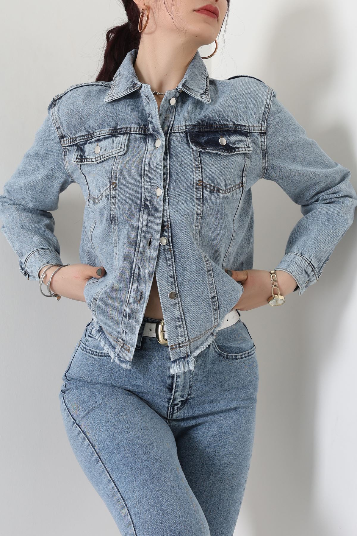 Altı Püsküllü Kot Ceket Mavi - 31786.683.