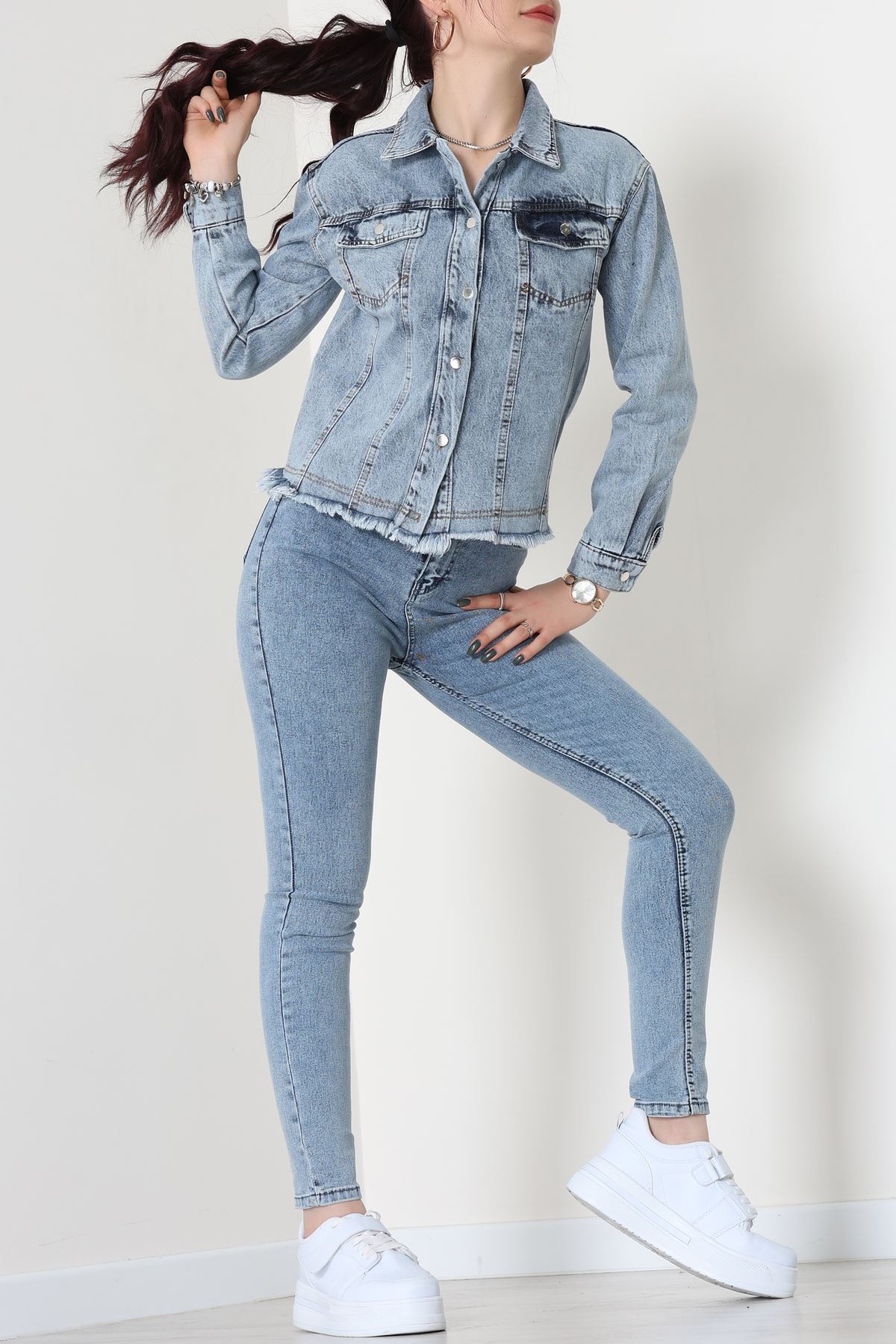 Altı Püsküllü Kot Ceket Mavi - 31786.683.