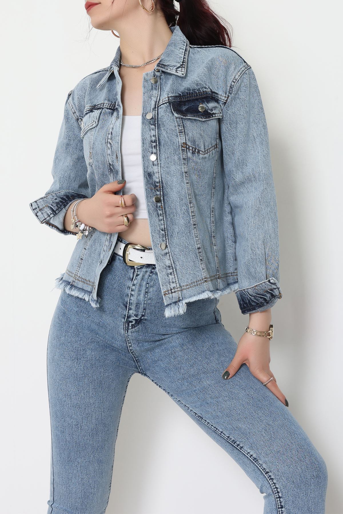 Altı Püsküllü Kot Ceket Mavi - 31786.683.