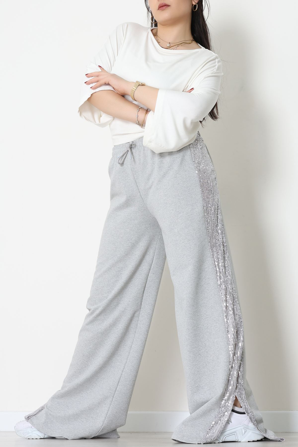 2 İplik Pul Detaylı Eşofman Altı Gri - 52111.1857.