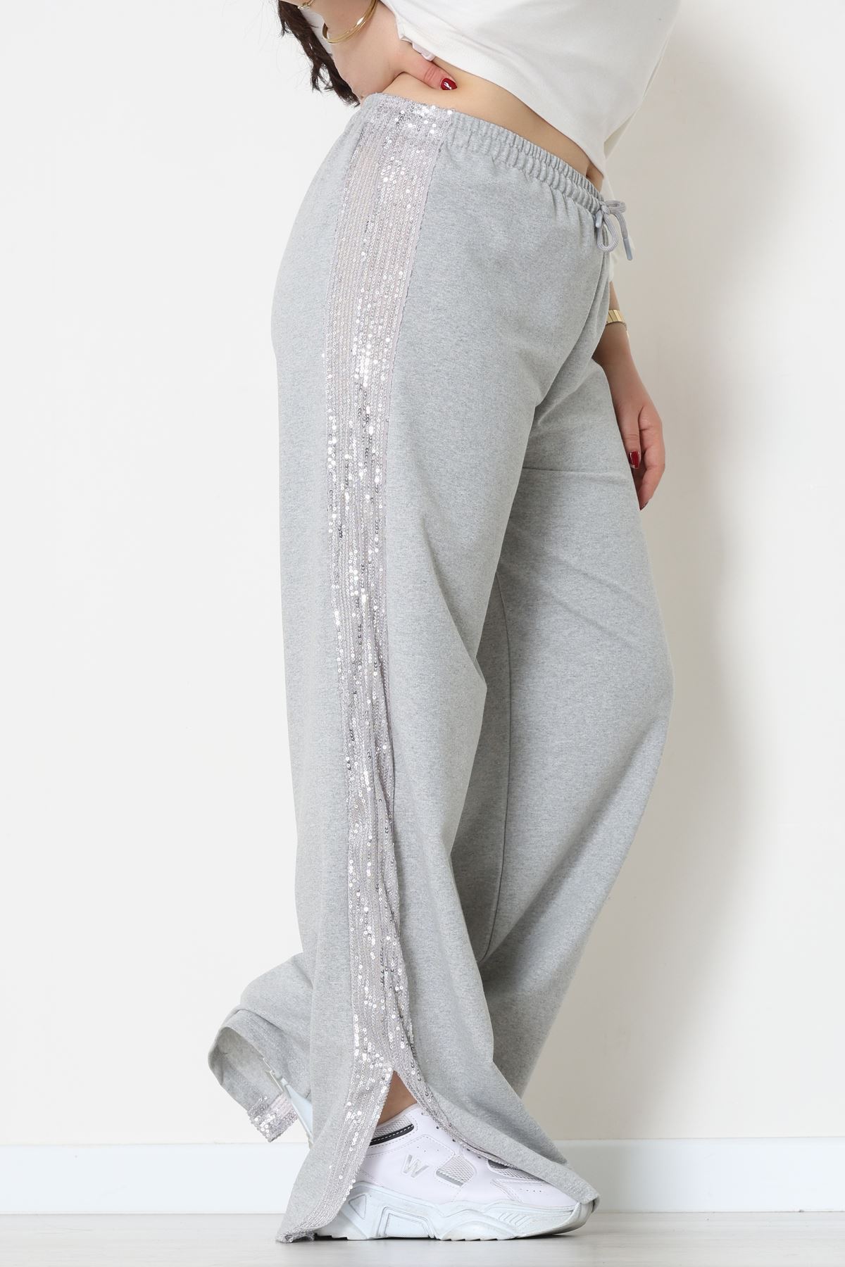 2 İplik Pul Detaylı Eşofman Altı Gri - 52111.1857.