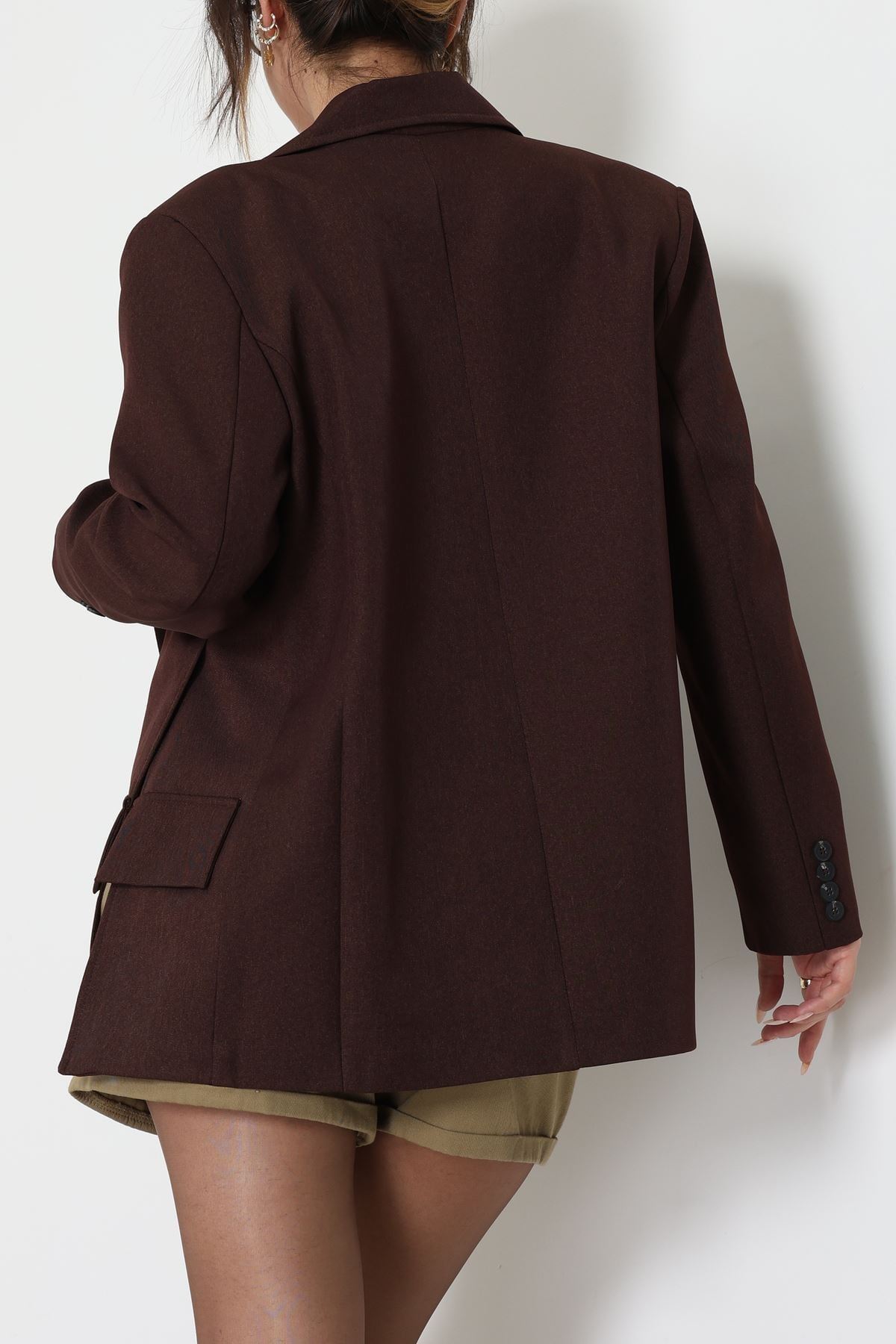 Yandan Yırtmaçlı Astarlı Blazer Ceket Kahverengi - 6326.001.