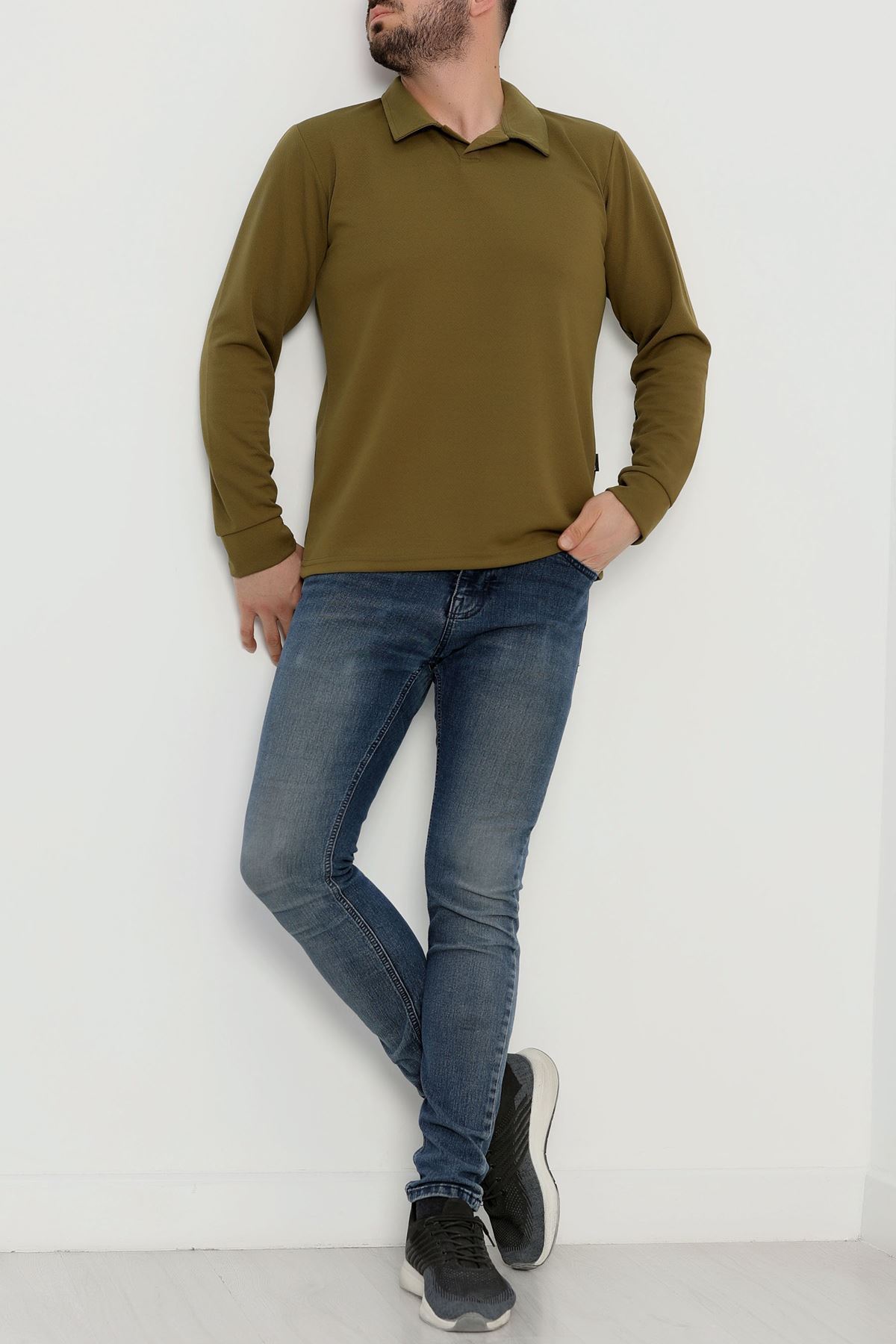 Zra Krep Polo Yaka Erkek Sweat Haki - 42186.1937.