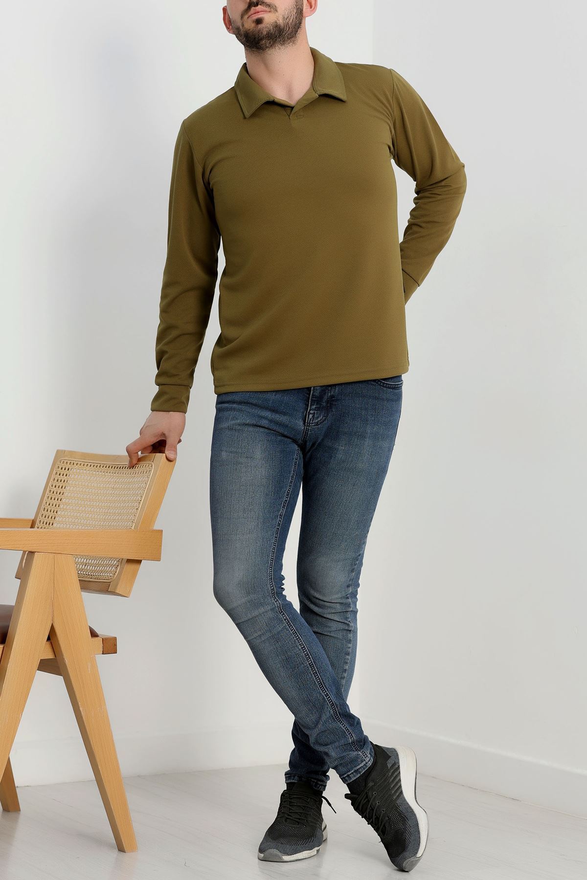 Zra Krep Polo Yaka Erkek Sweat Haki - 42186.1937.