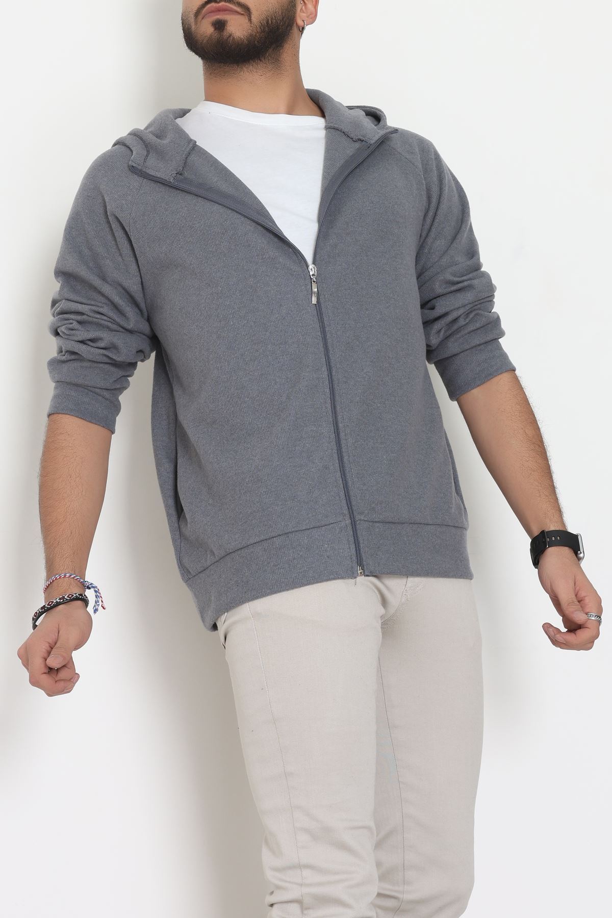 Selanik Kumaş Kapşonlu Erkek Sweat Füme - 42799.1567.