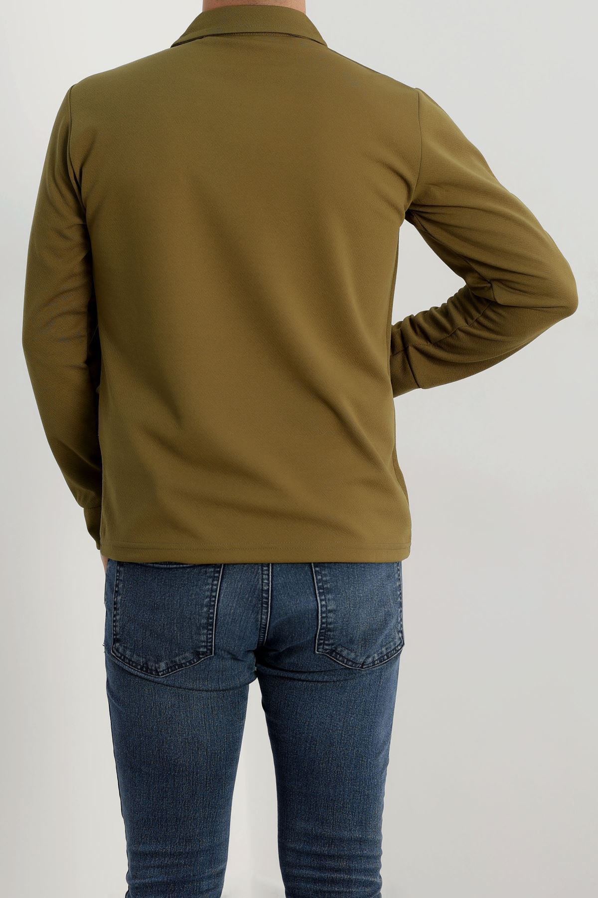 Zra Krep Polo Yaka Erkek Sweat Haki - 42186.1937.