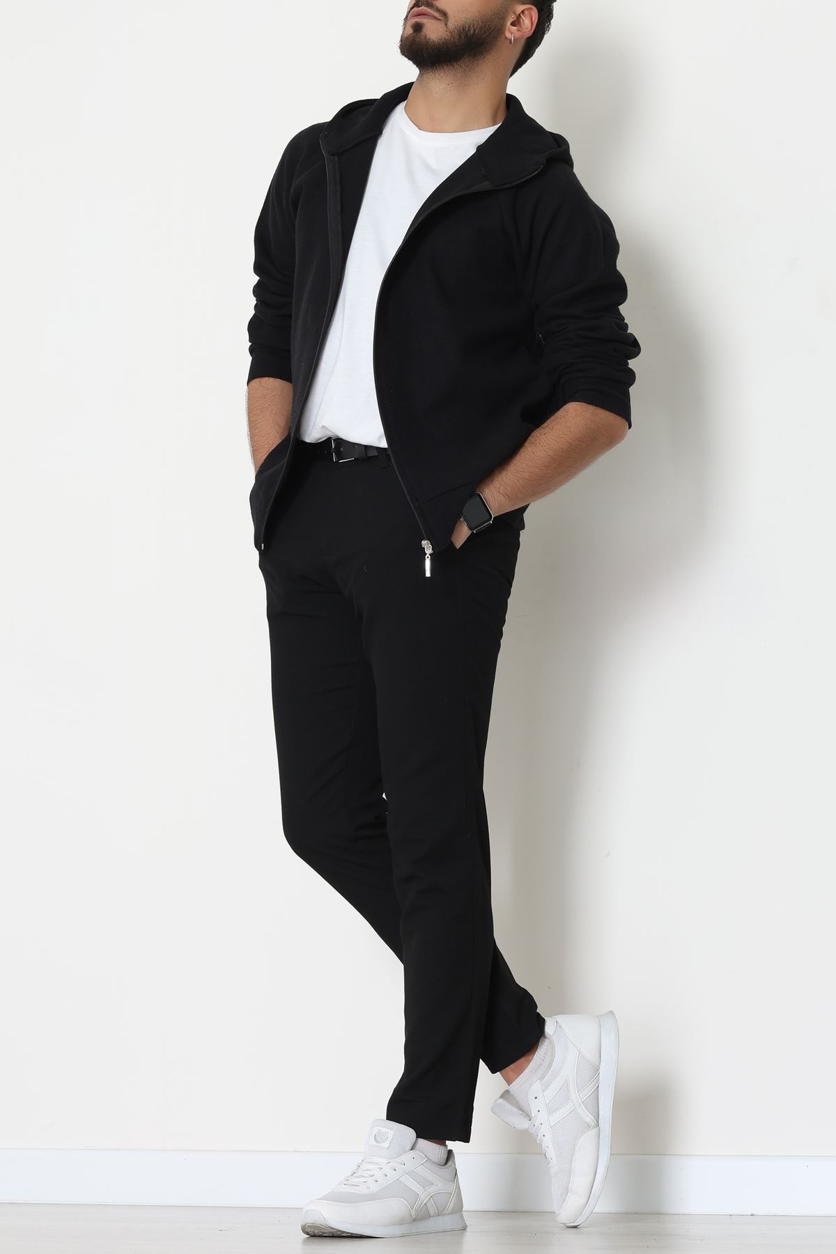 Selanik Kumaş Kapşonlu Erkek Sweat Siyah - 42799.1567.