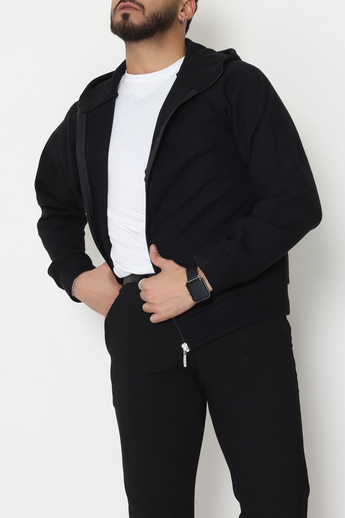 Selanik Kumaş Kapşonlu Erkek Sweat Siyah - 42799.1567.