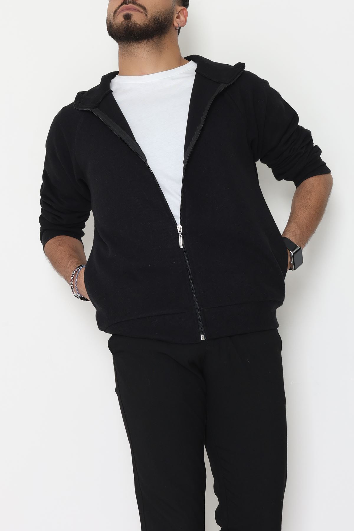 Selanik Kumaş Kapşonlu Erkek Sweat Siyah - 42799.1567.