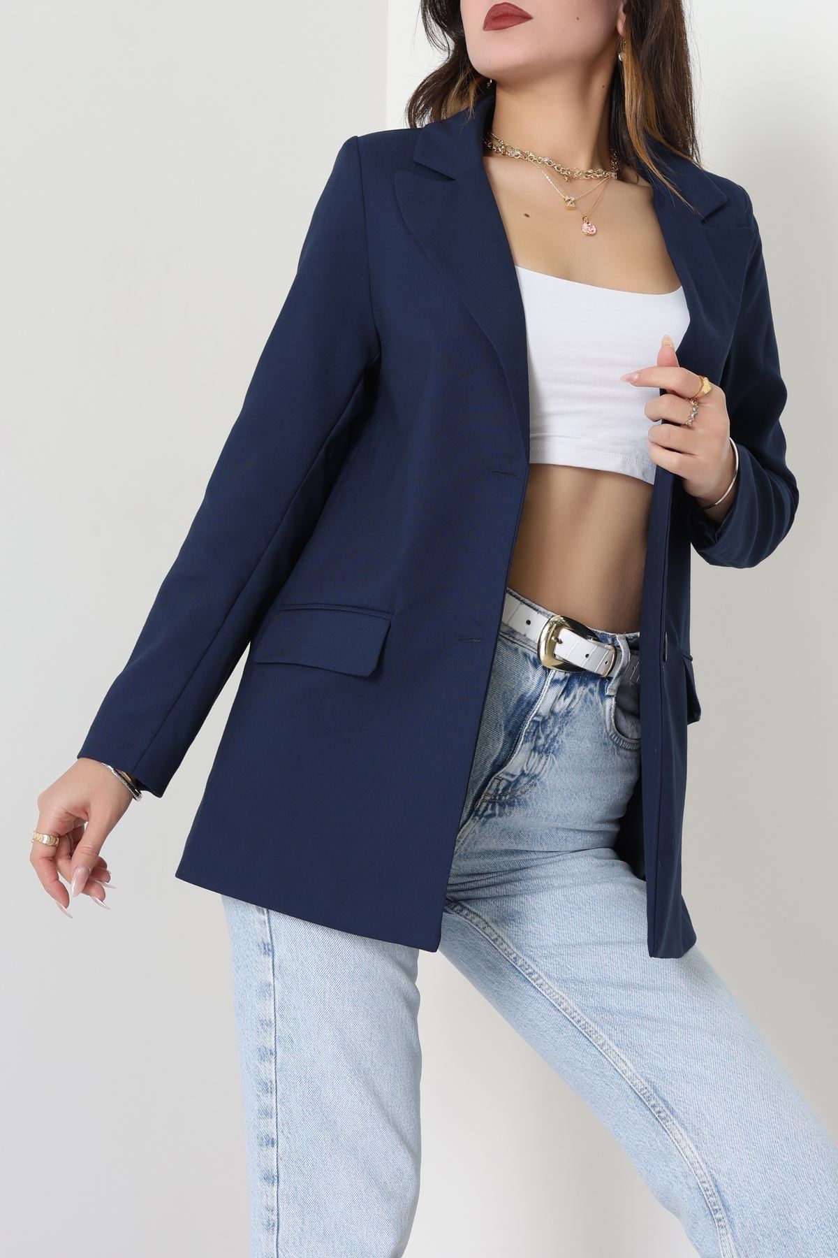 Astarlı Poliviskon Blazer Ceket Lacivert - 31823.1397.