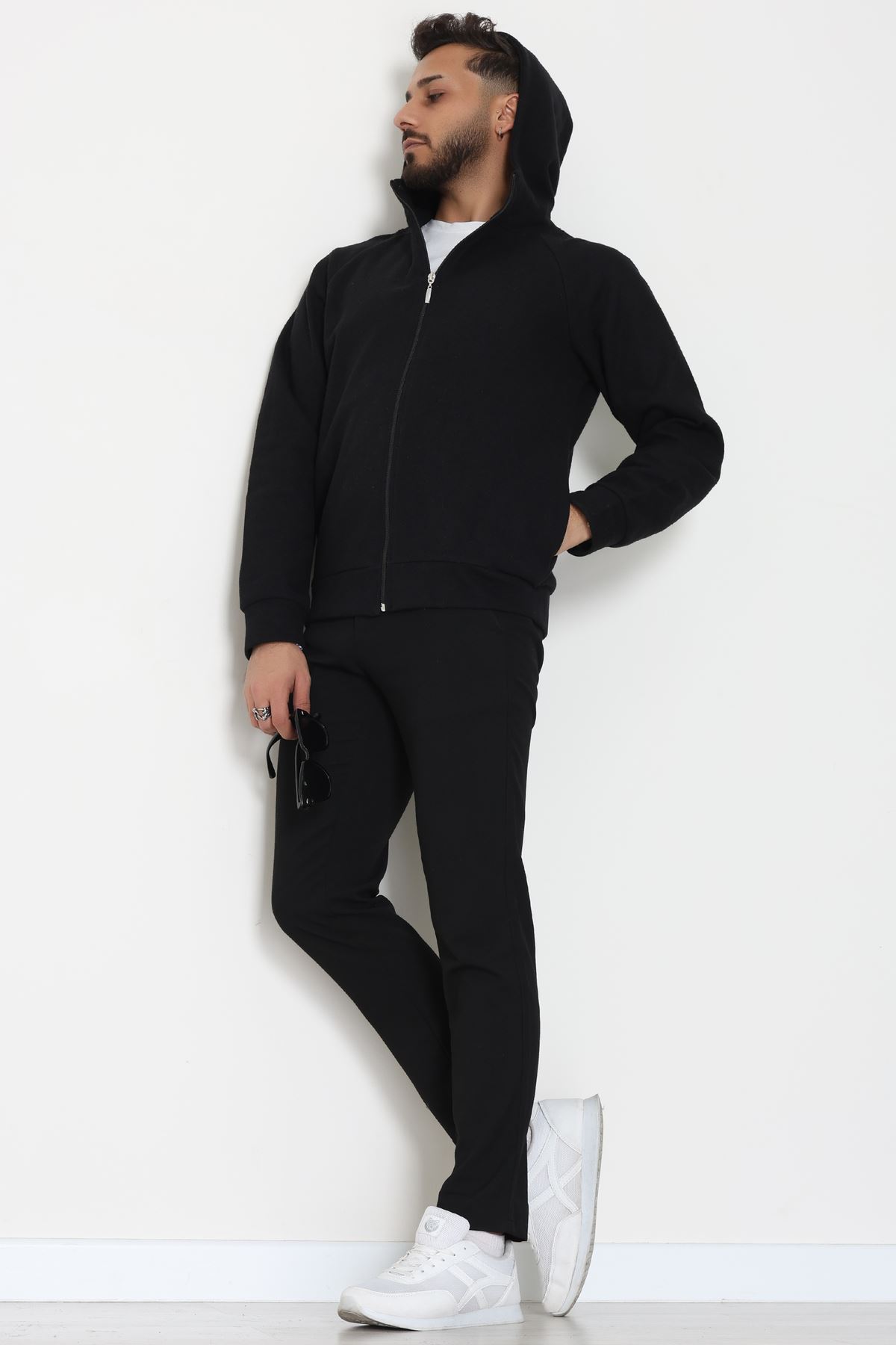 Selanik Kumaş Kapşonlu Erkek Sweat Siyah - 42799.1567.
