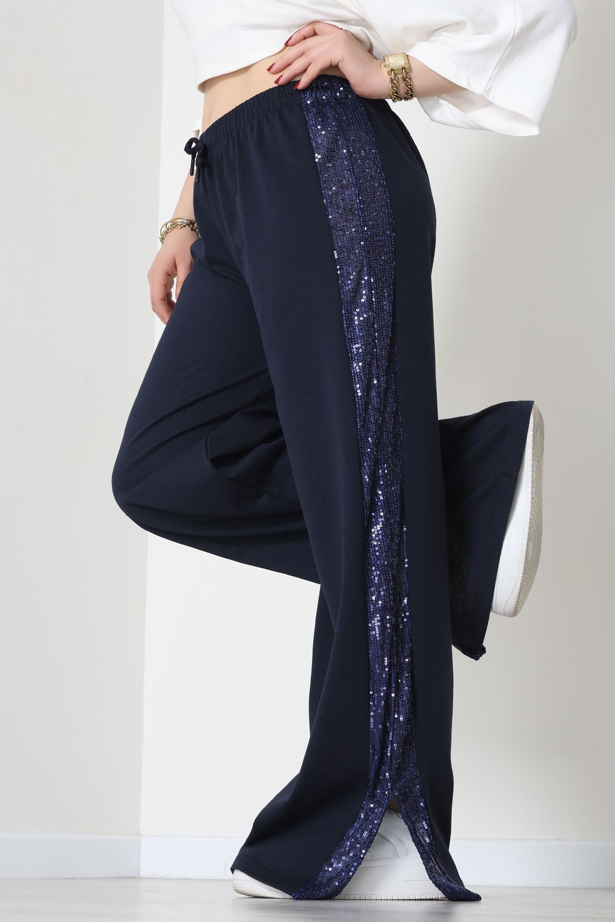 2 İplik Pul Detaylı Eşofman Altı Lacivert - 52111.1857.