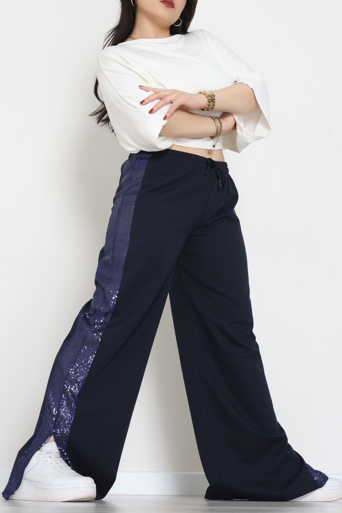 2 İplik Pul Detaylı Eşofman Altı Lacivert - 52111.1857.