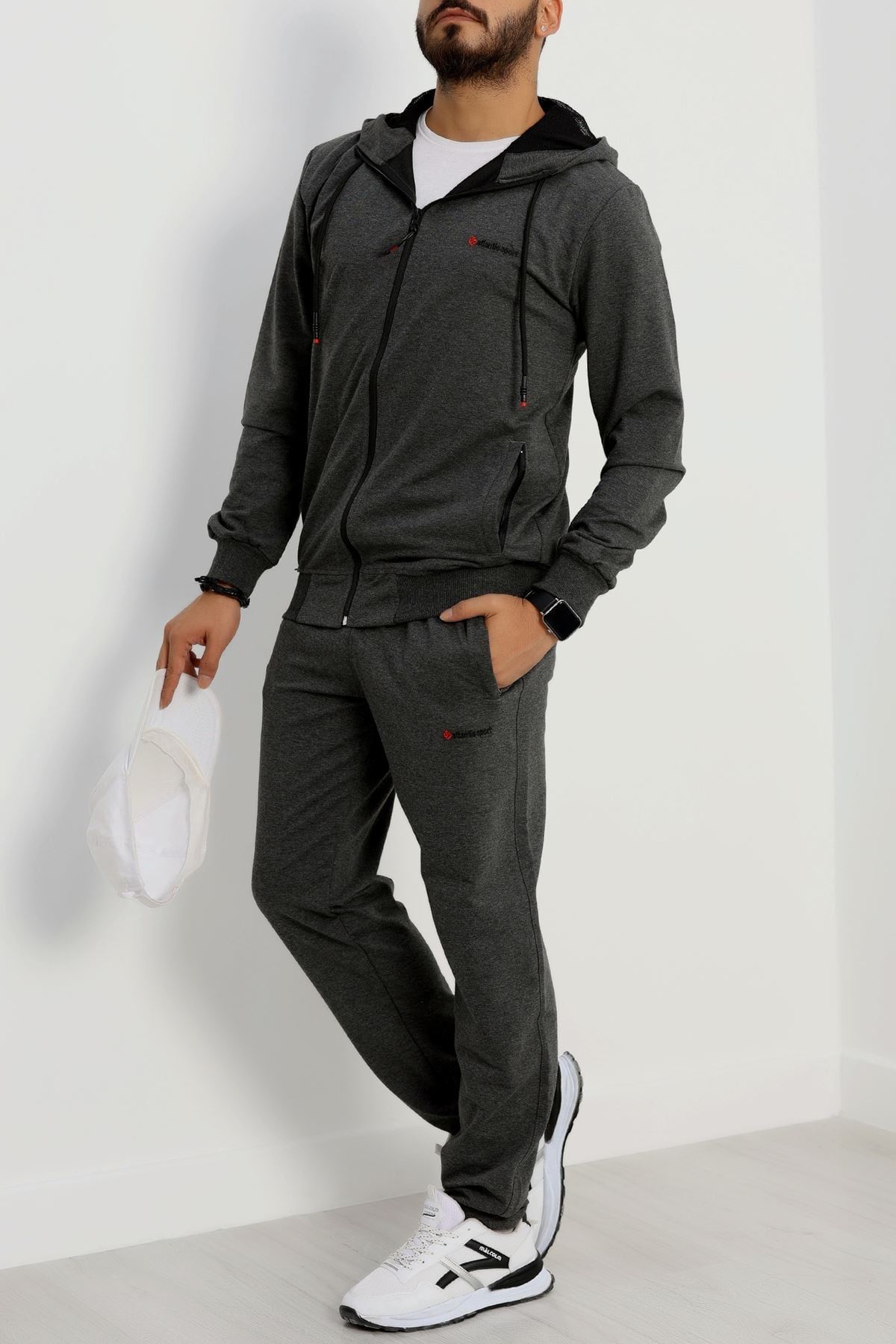 Kompakt 2 İplik Kapşonlu Erkek Eşofman Takımı Antrasit - 42154.1937.
