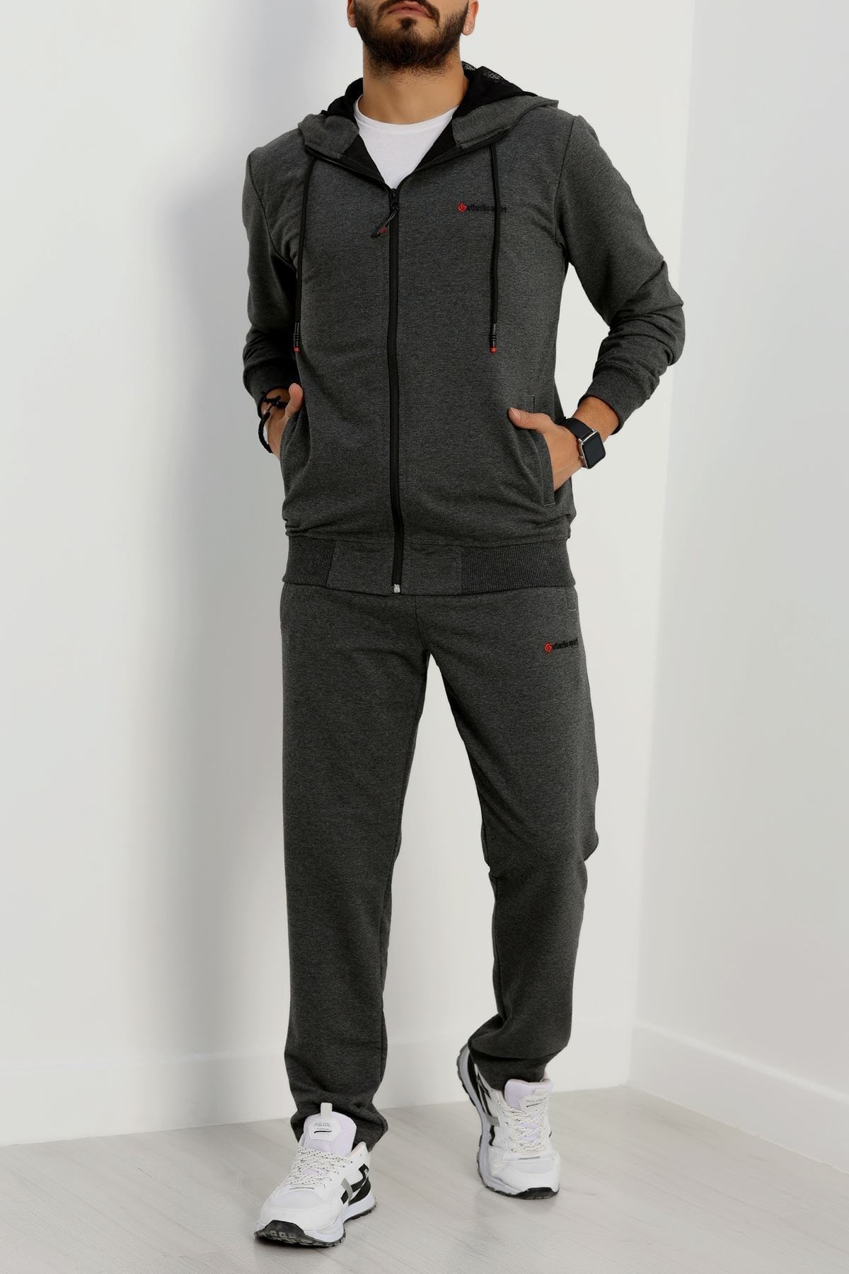 Kompakt 2 İplik Kapşonlu Erkek Eşofman Takımı Antrasit - 42154.1937.