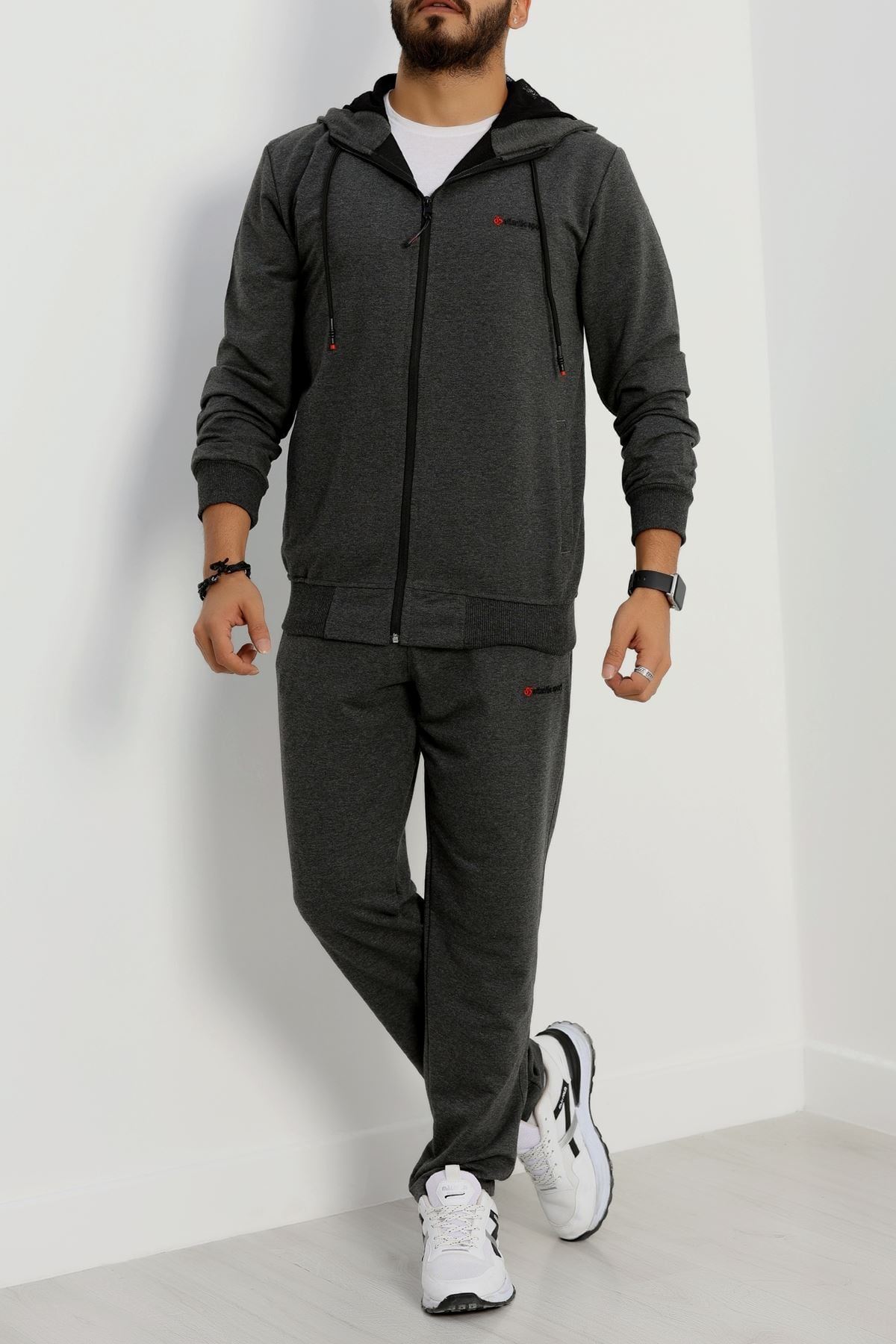 Kompakt 2 İplik Kapşonlu Erkek Eşofman Takımı Antrasit - 42154.1937.
