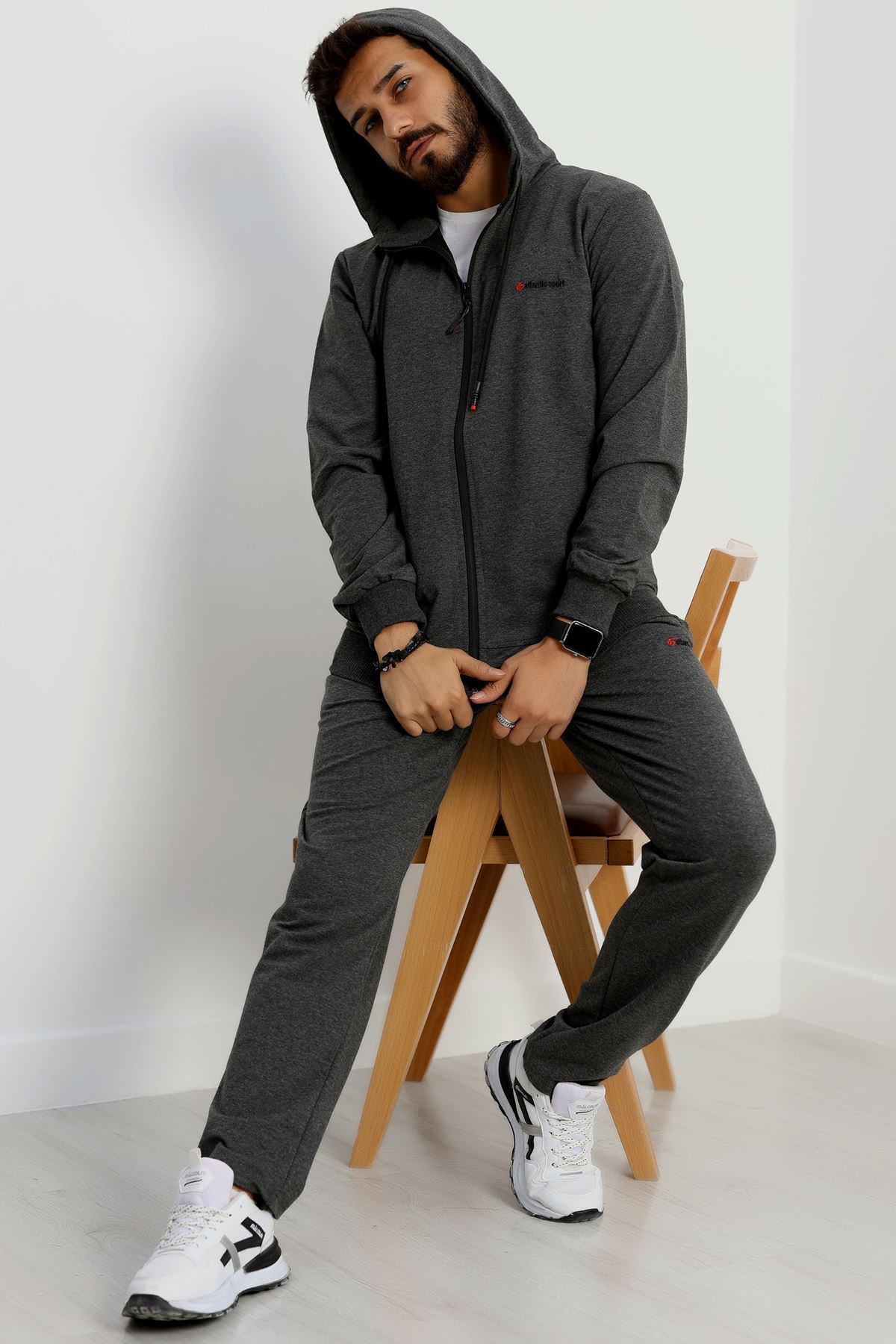 Kompakt 2 İplik Kapşonlu Erkek Eşofman Takımı Antrasit - 42154.1937.