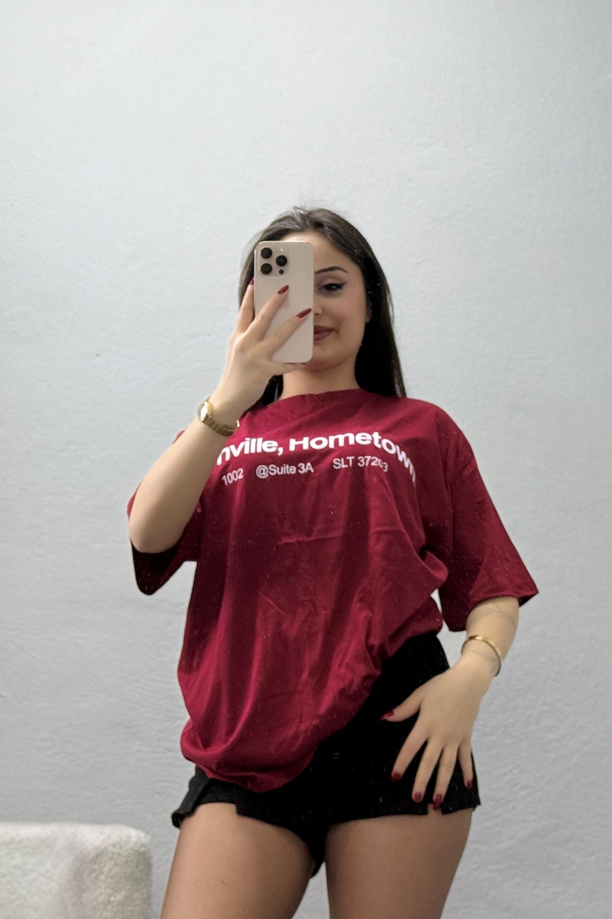 Kompakt Penye Unisex Tişört Bordo - 55064.1872.