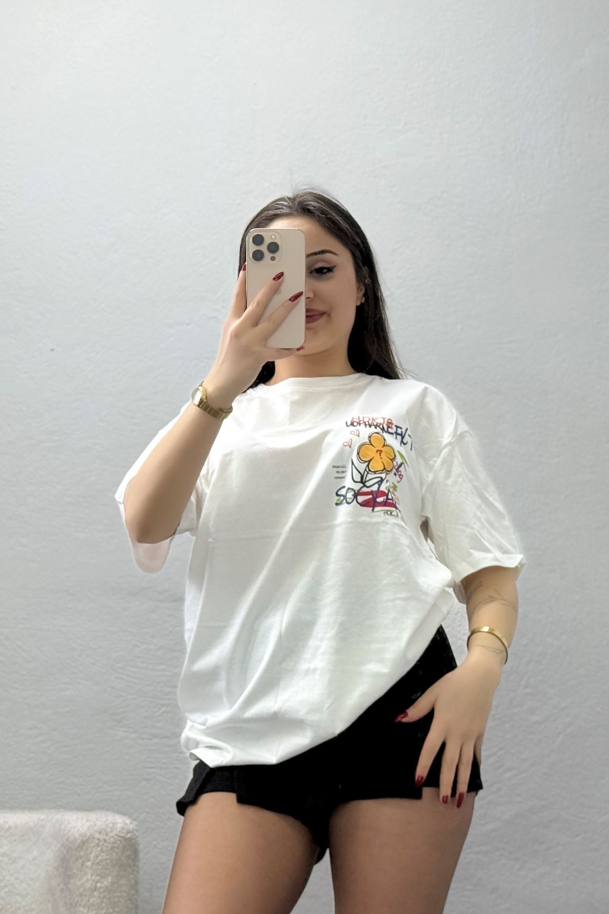 Kompakt Penye Unisex Tişört Sarıbeyaz - 55064.1872.