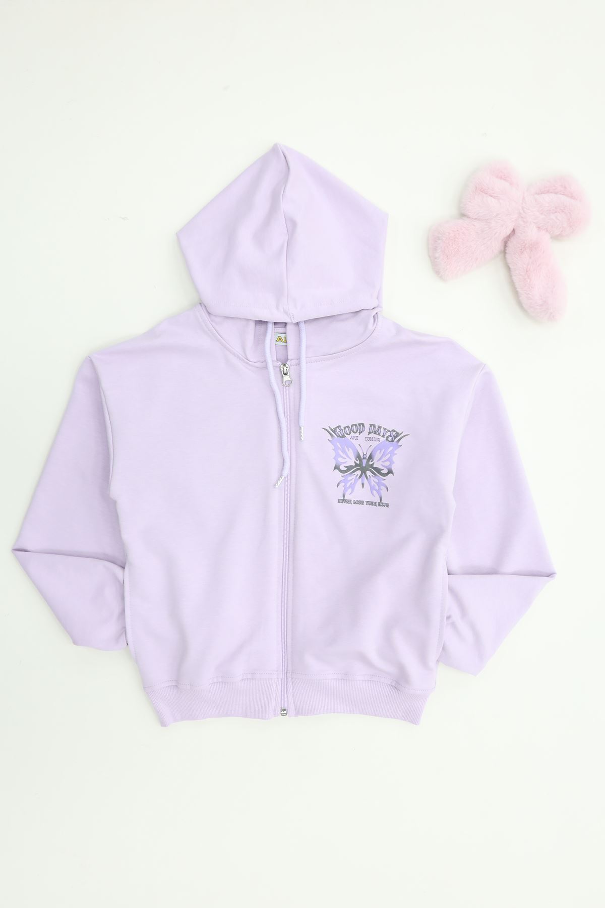 2 İplik 10 13 Yaş Kompak Fermuarlı Sweat Lila - 7264277.1576.
