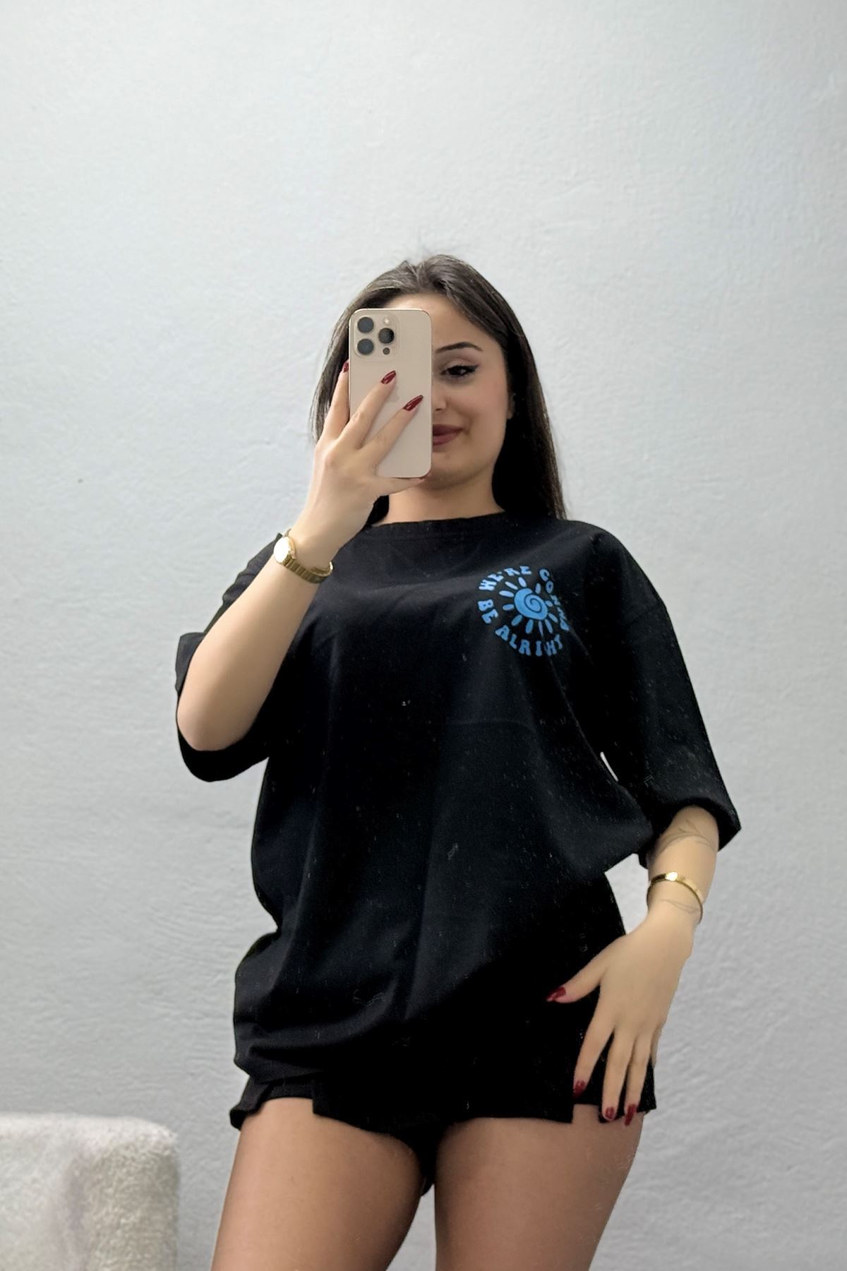 Kompakt Penye Unisex Tişört Siyahmavi - 55064.1872.