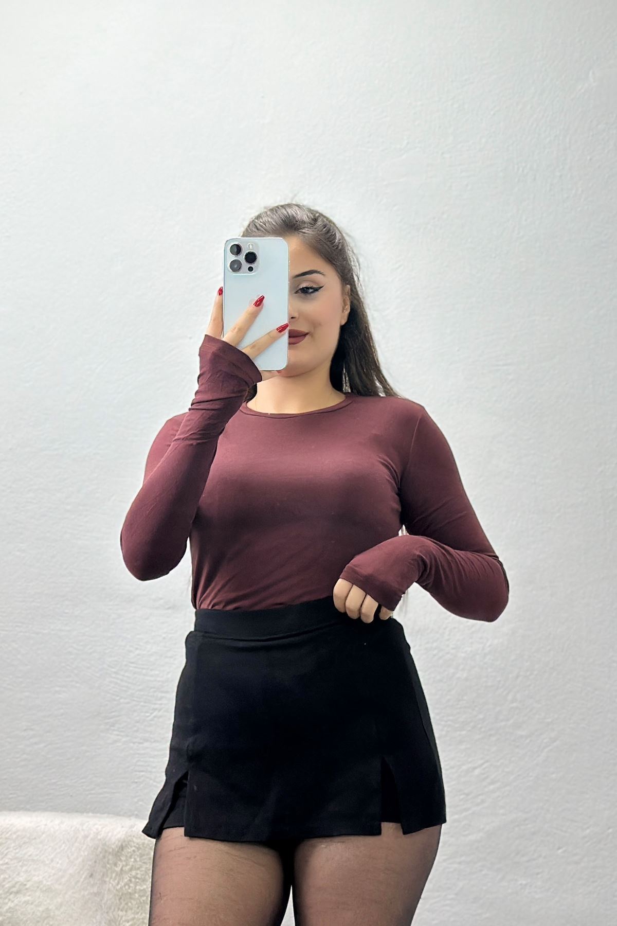 Bisiklet Yaka Parmak Geçmeli Viskon Body Acıkahve - 40075.599.