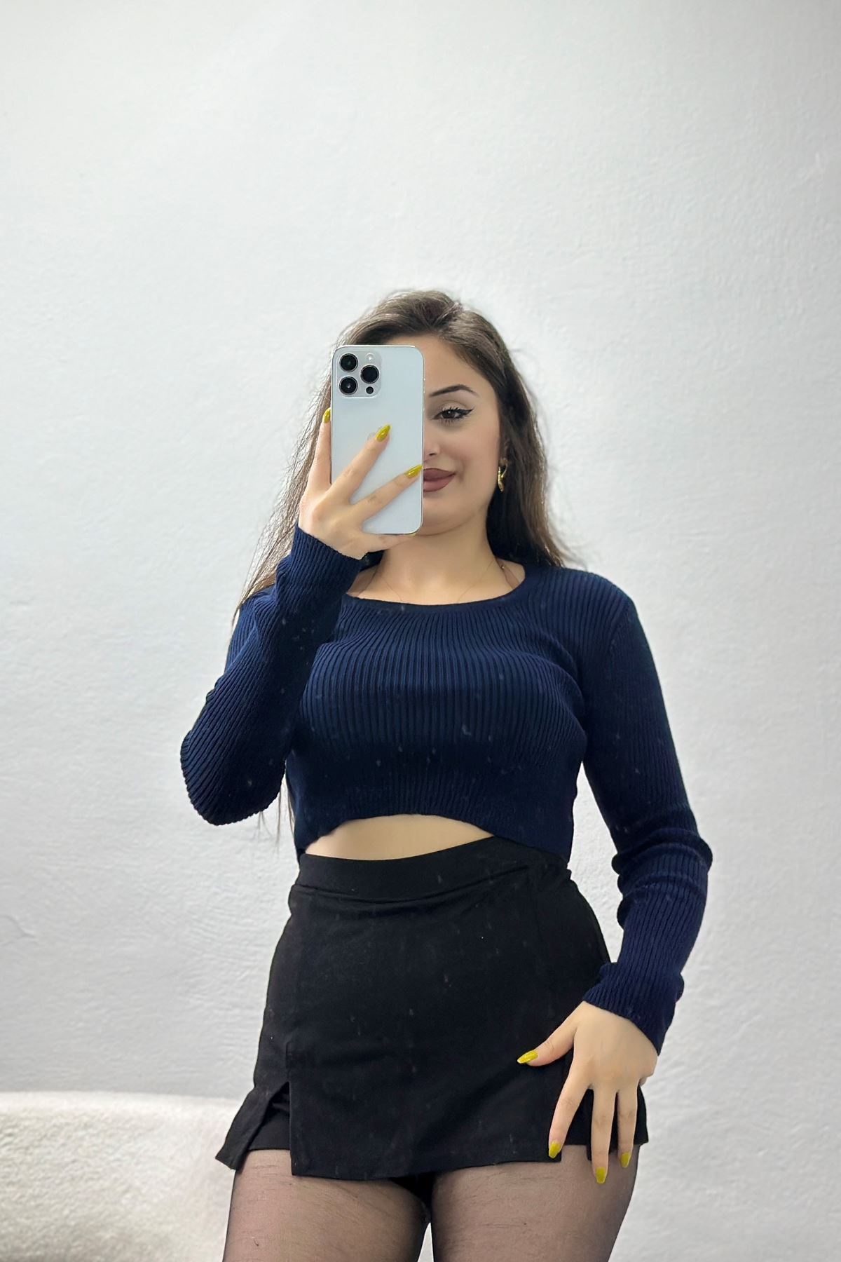 Kare Yaka Triko Lacivert - 4012.2043.