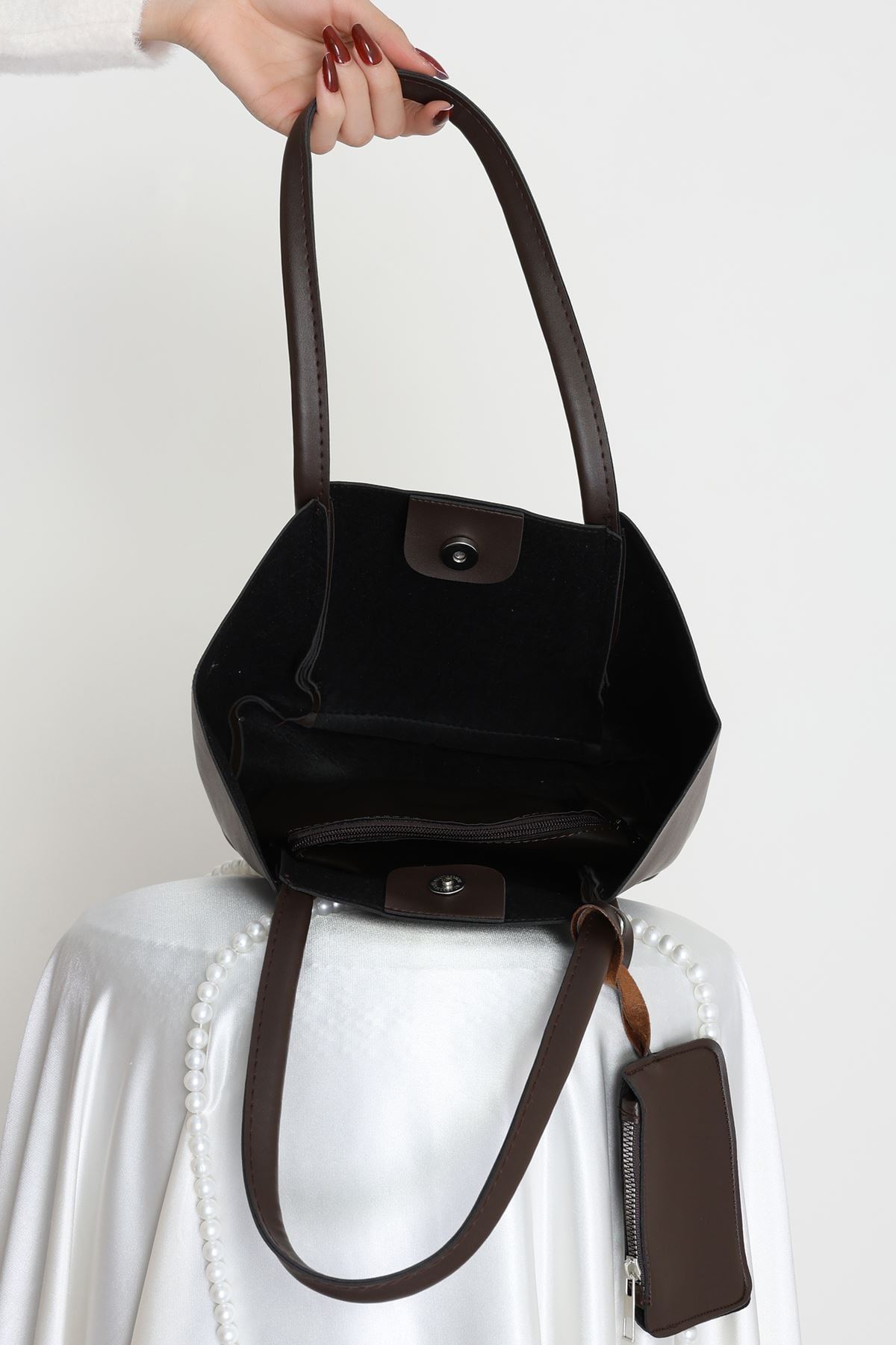 Makyaj Çantalı Ve Cüzdanlı Omuz Çantası Acıkahve - 31397.2063.