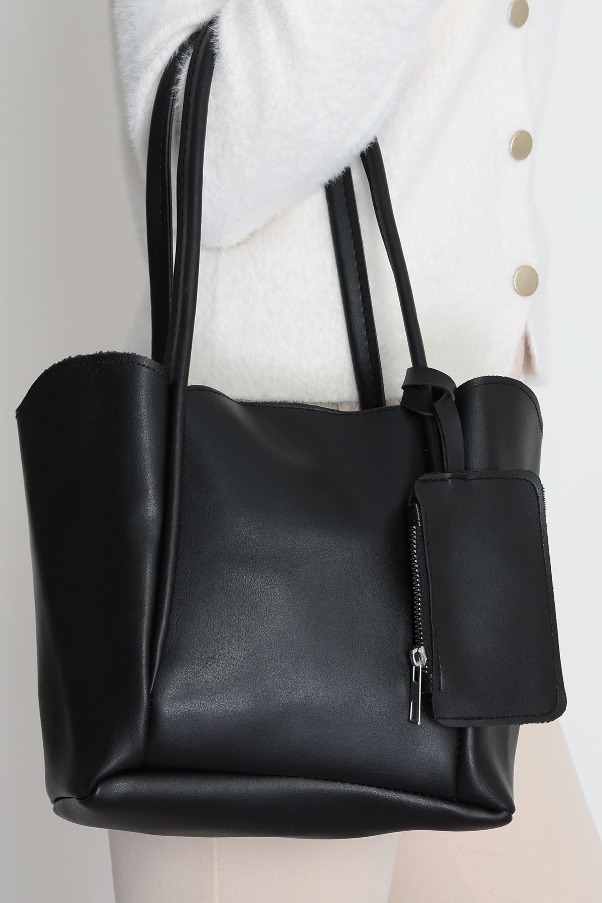 Makyaj Çantalı Ve Cüzdanlı Omuz Çantası Siyah - 31397.2063.