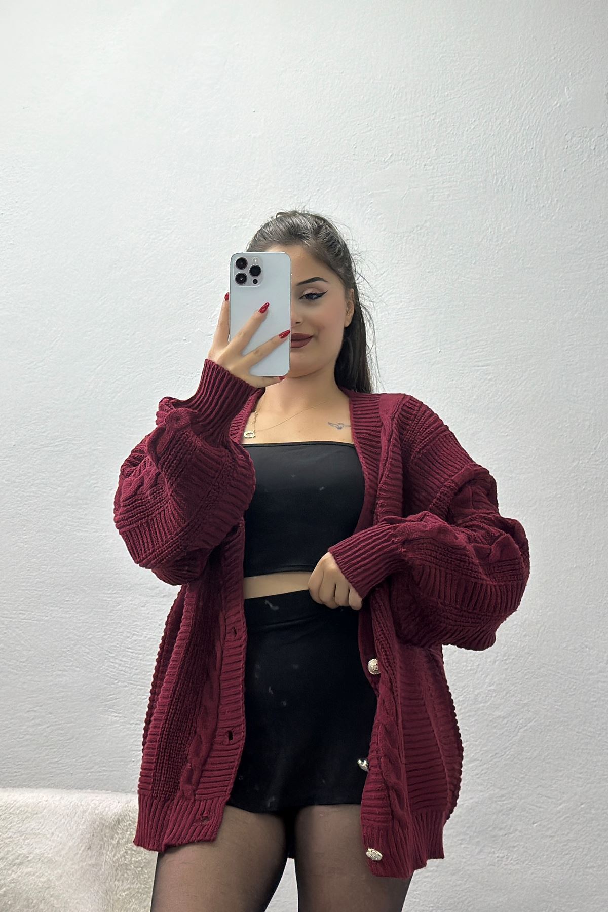 Balon Kol Hırka Bordo - 340.1577.