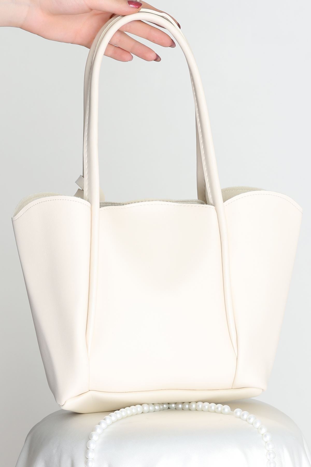 Makyaj Çantalı Ve Cüzdanlı Omuz Çantası Krem - 31397.2063.