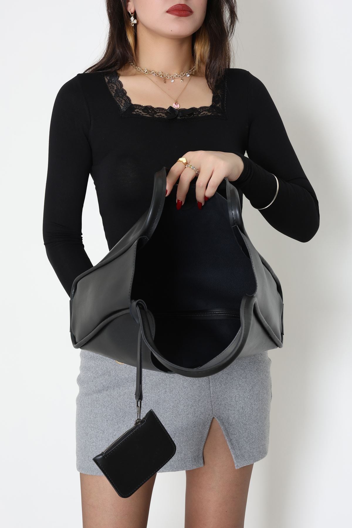 Cüzdanlı Kol Çantası Siyah - 3028.1853.