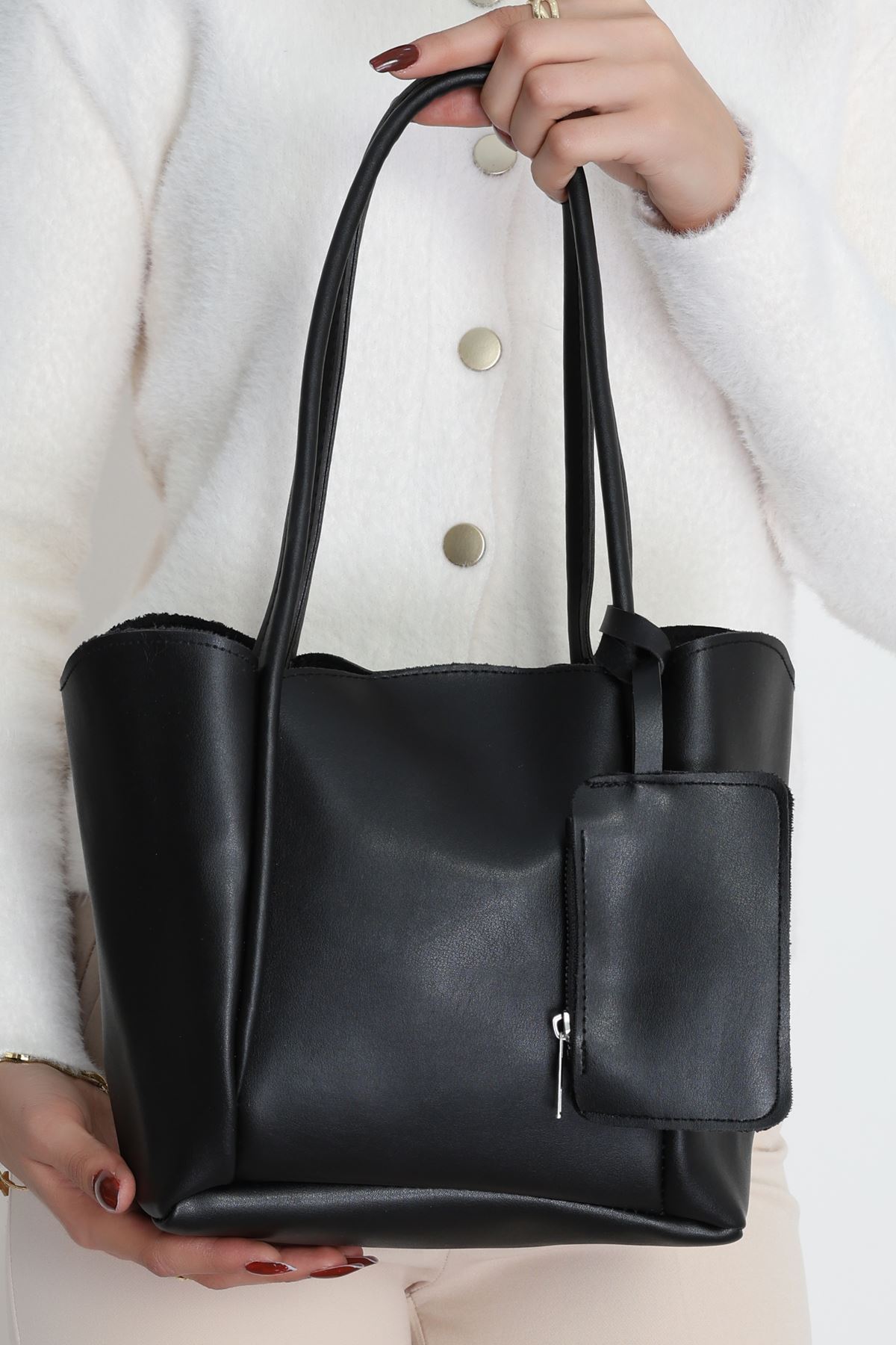 Makyaj Çantalı Ve Cüzdanlı Omuz Çantası Siyah - 31397.2063.