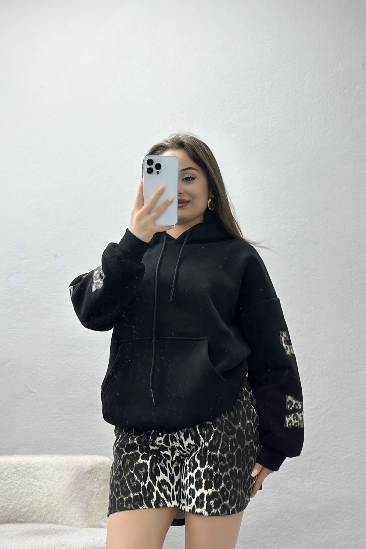 3 İplik Kanguru Cepli Kapşonlu Sweat Siyah - 42249.1878.