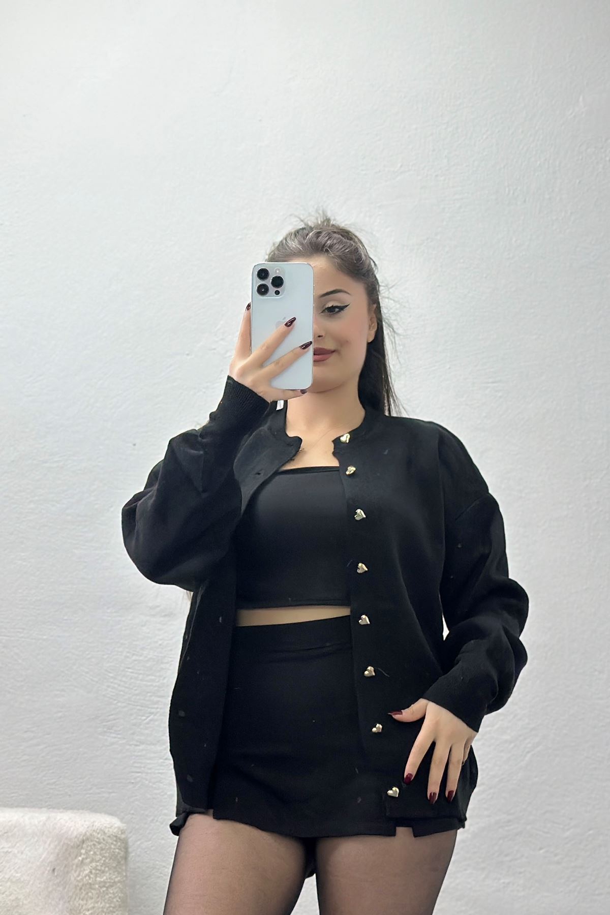 Kalp Düğmeli Hırka Siyah - 3256.1577.