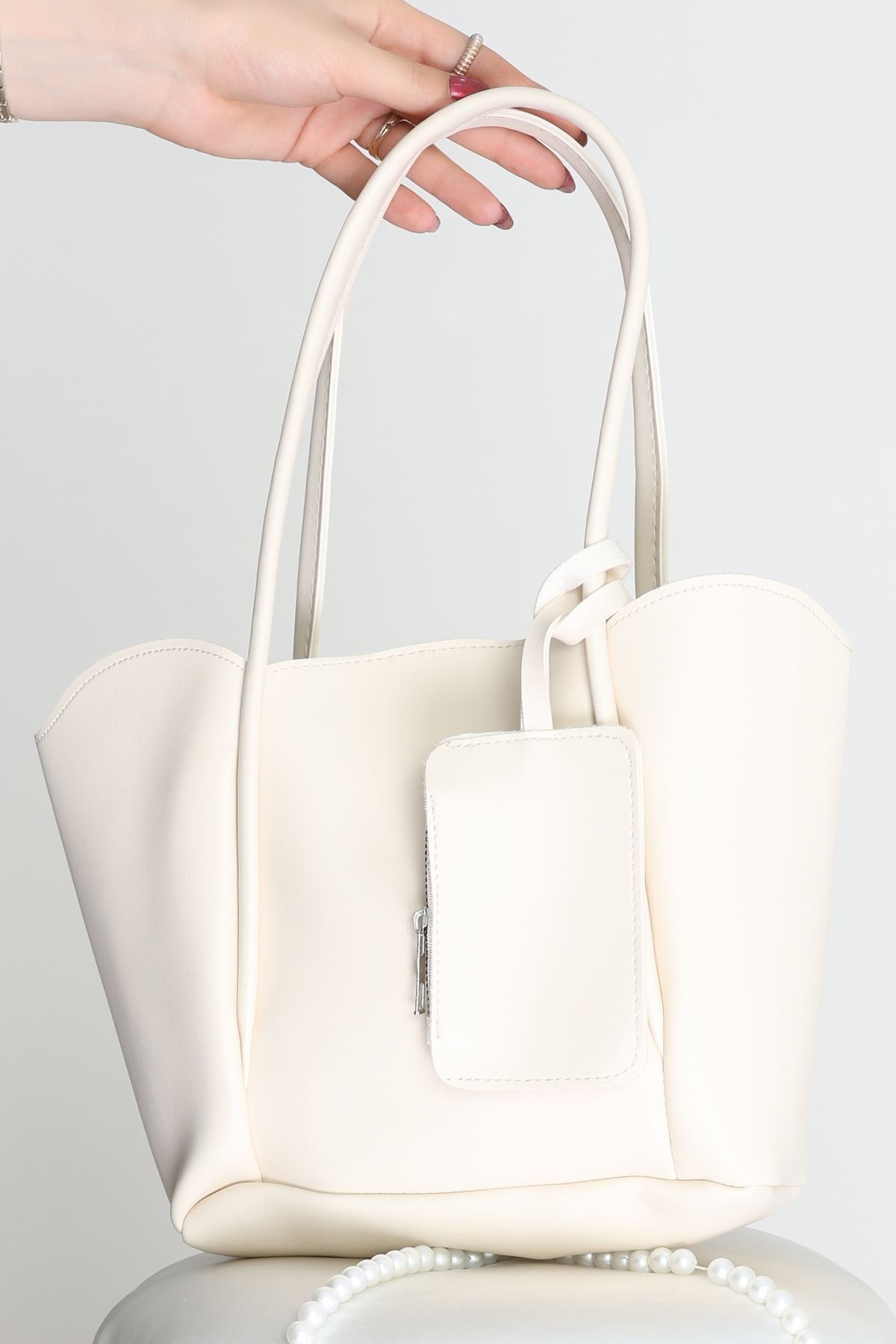 Makyaj Çantalı Ve Cüzdanlı Omuz Çantası Krem - 31397.2063.