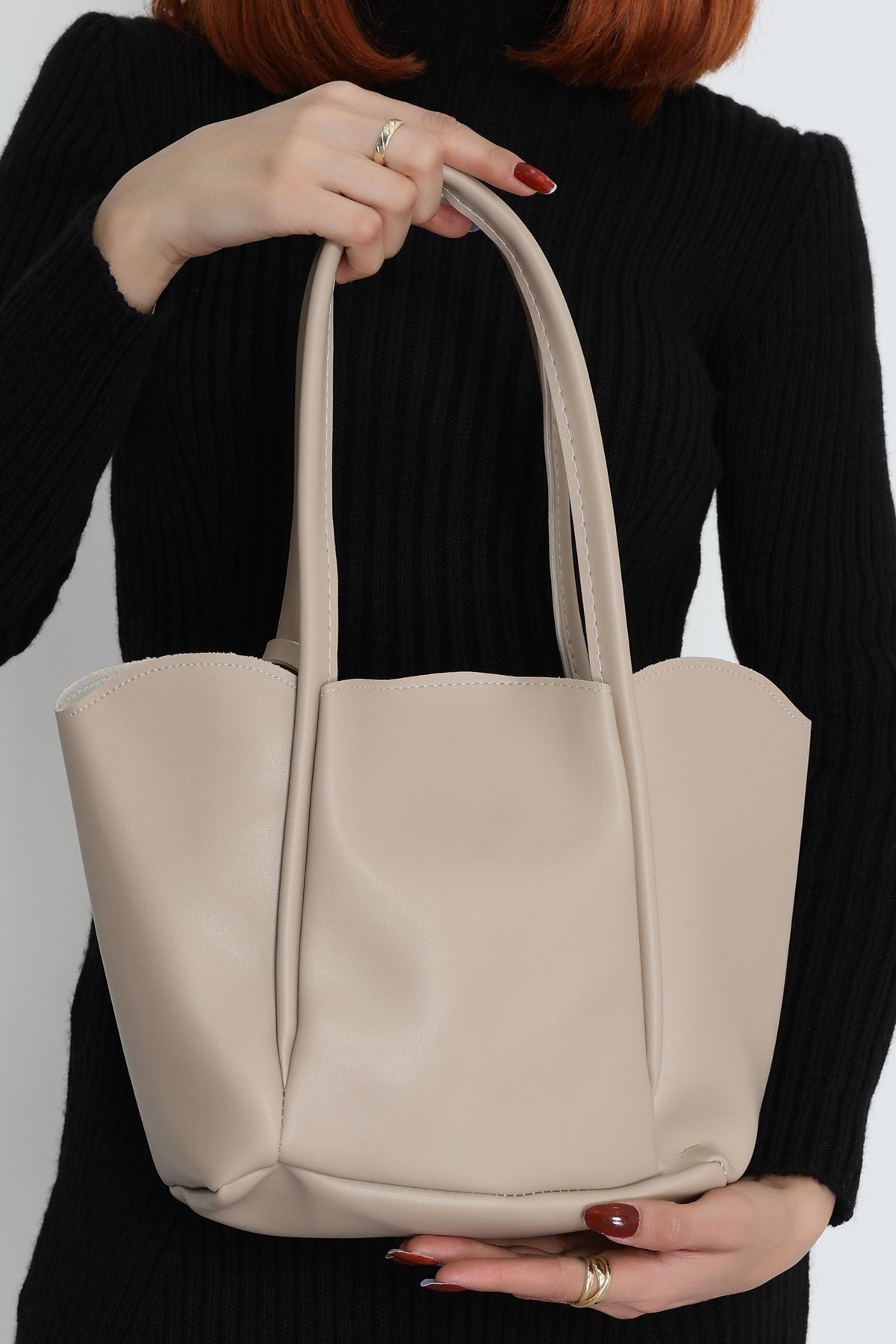 Makyaj Çantalı Ve Cüzdanlı Omuz Çantası Vizon - 31397.2063.