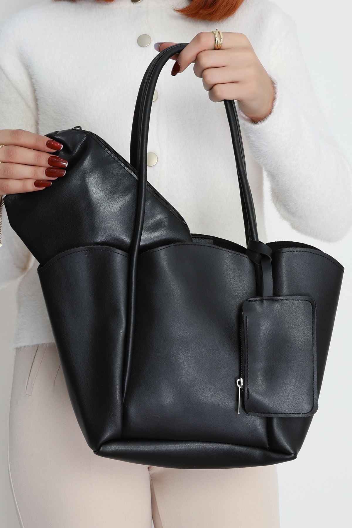 Makyaj Çantalı Ve Cüzdanlı Omuz Çantası Siyah - 31397.2063.