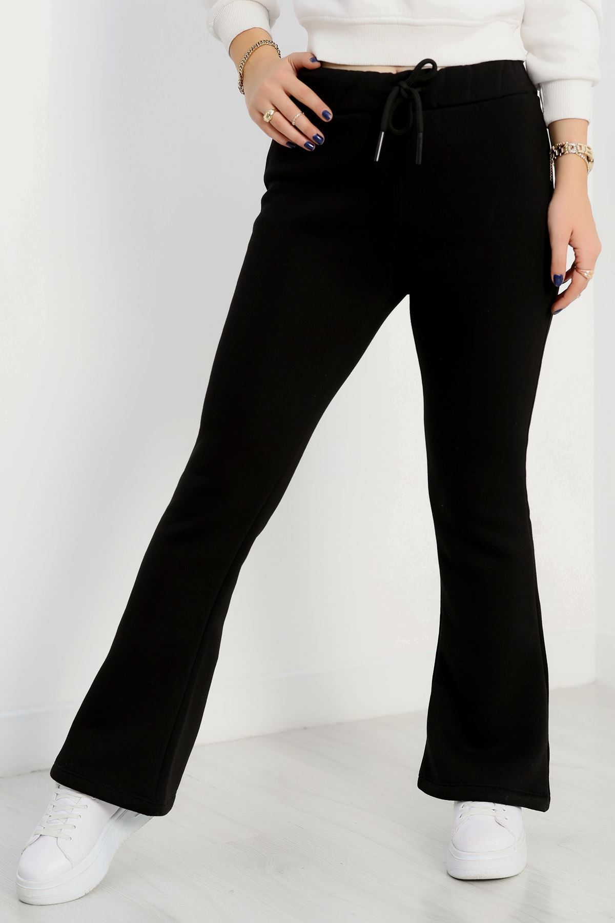 3 İplik İspanyol Paça Eşofman Altı Siyah - 42522.1878.