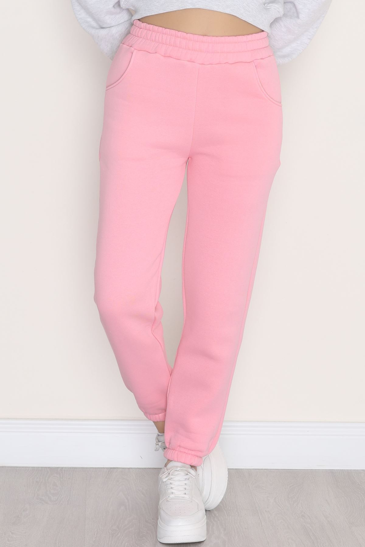 Lastikli 3 İplik Eşofman Altı Açıkpembe - 20956.1878.