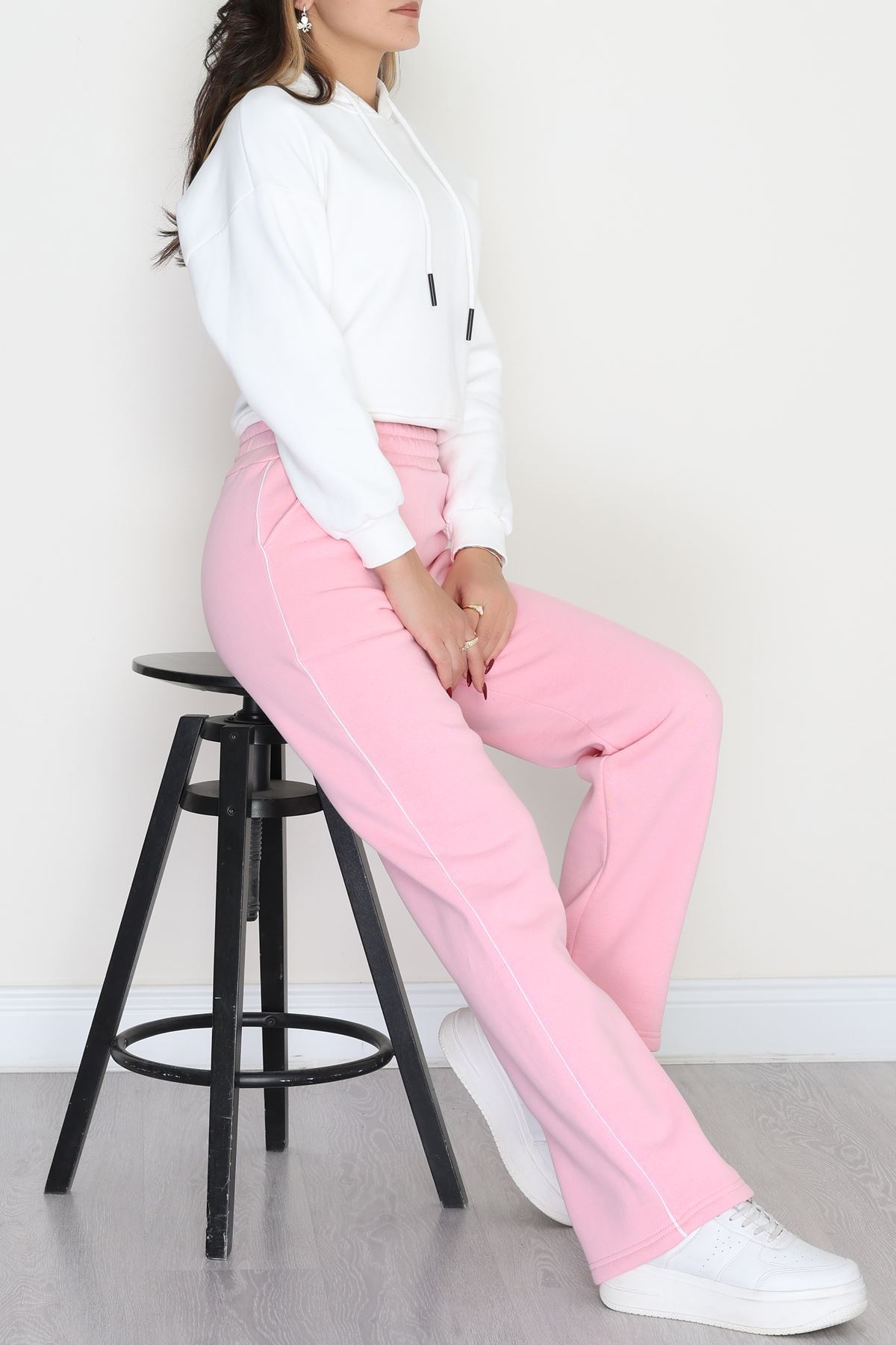 3 İplik Biyeli Palazzo Eşofman Altı Pudra - 30104.1878.